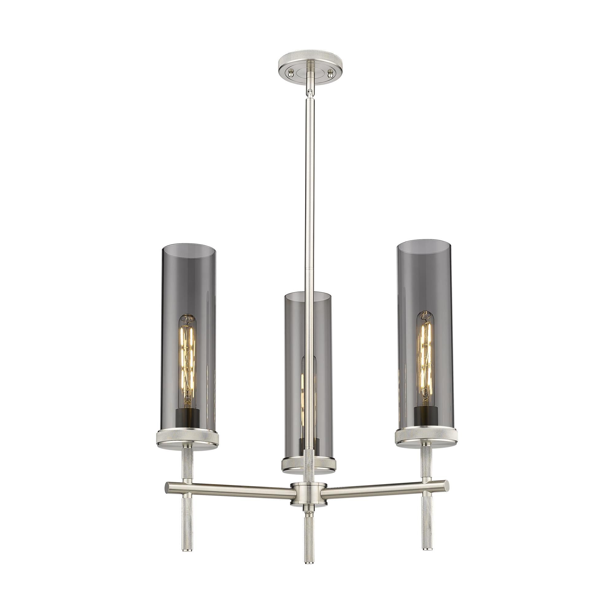 Shown in Satin Nickel finish and Plated Smoke glass and Plated Smoke Glass shade