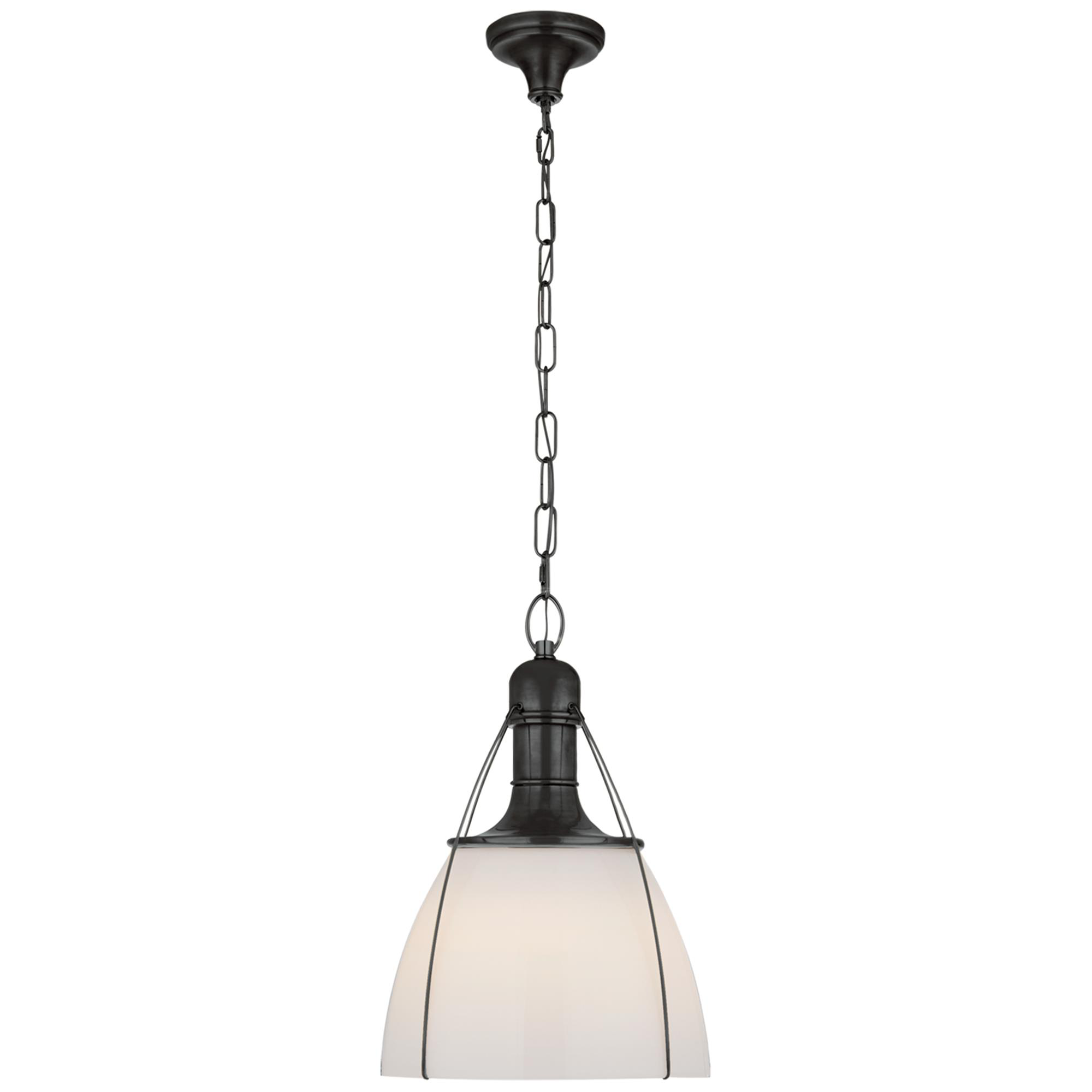 Shown in Bronze finish and White glass and White Glass shade