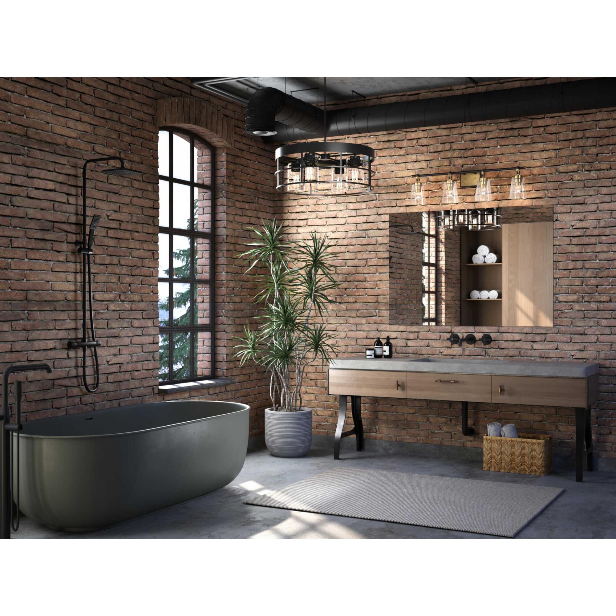 Shown in Vintage Brass finish and Clear glass