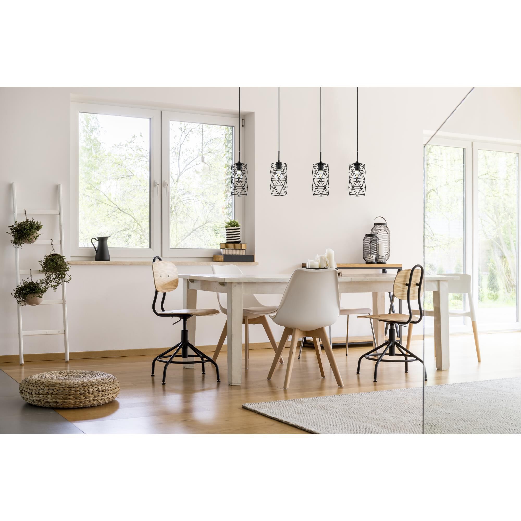 Shown in Matte Black finish and Iron shade and Drum - Cylinder accent