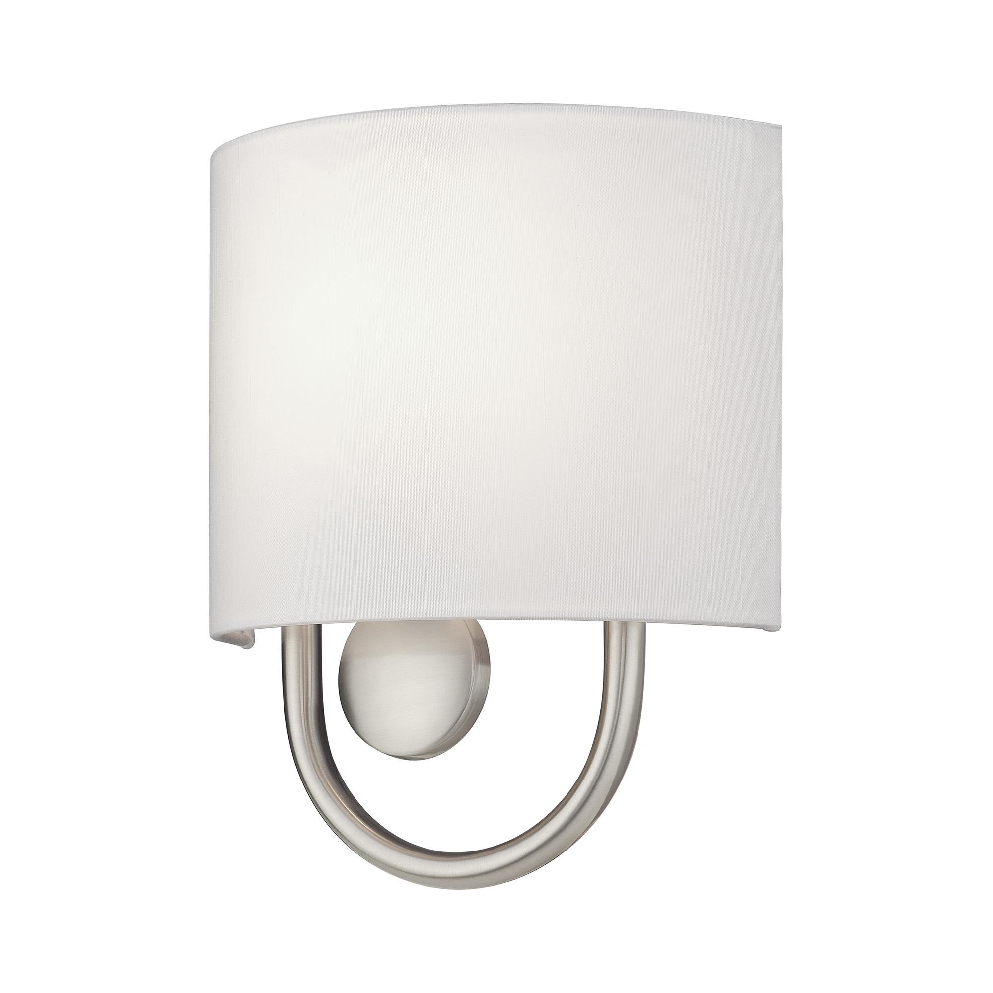 Shown in Brushed Nickel finish and Hand Crafted Off-White Fabric Hardback with White Fabric Inside shade