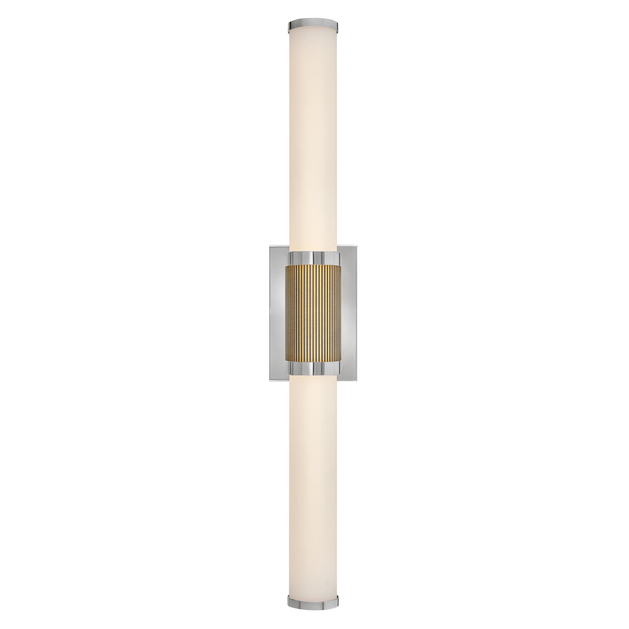 Shown in Polished Nickel with Lacquered Brass Accents finish and Etched Opal glass