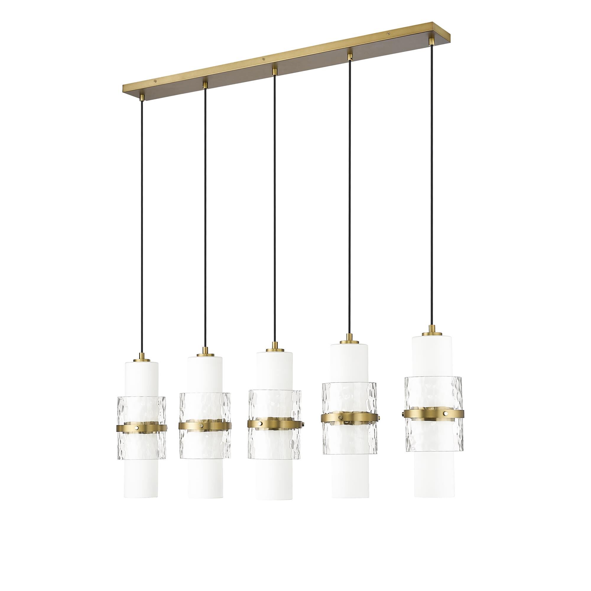 Shown in Modern Gold finish and Clear and Etched Opal glass