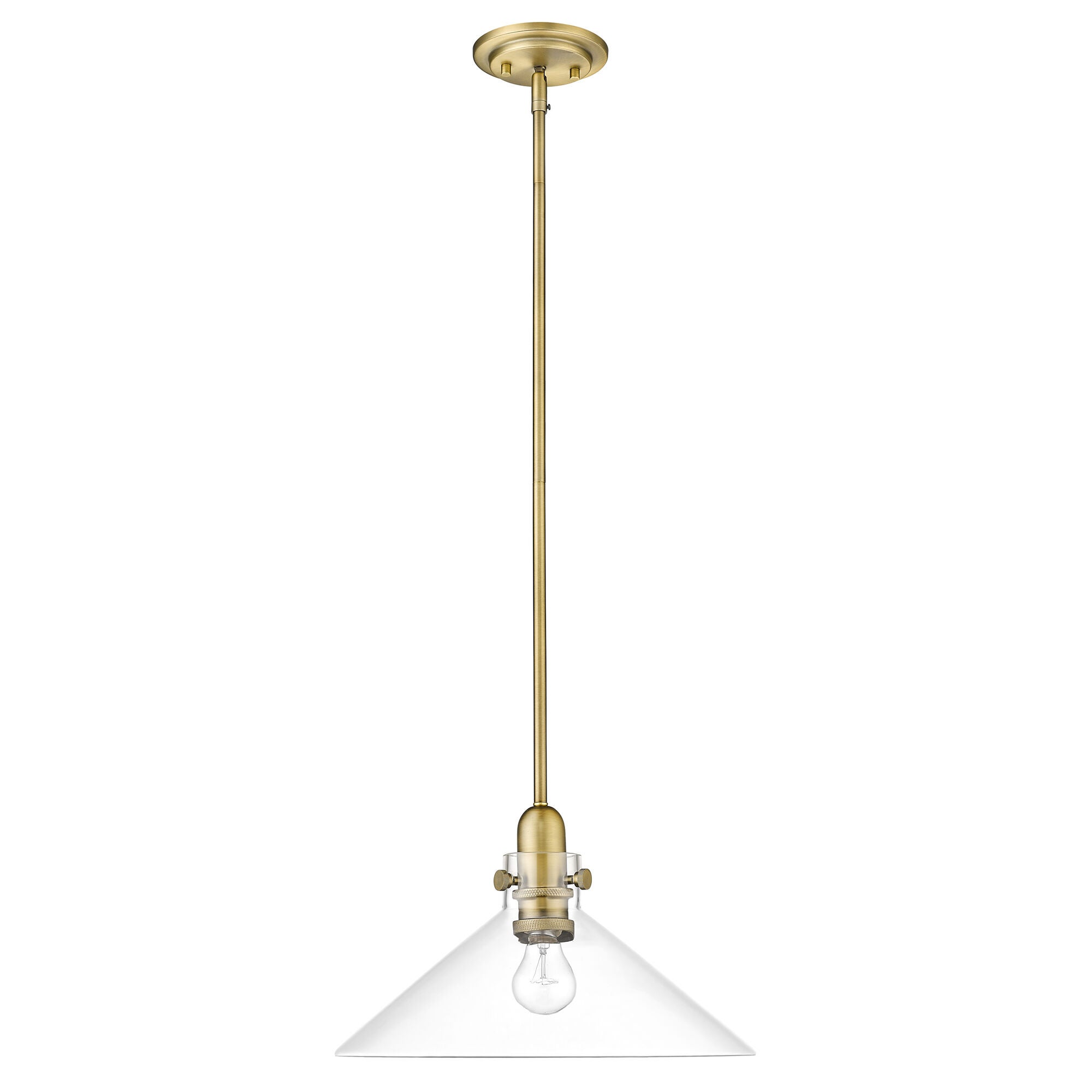 Shown in Antique Brass finish and Clear Glass shade