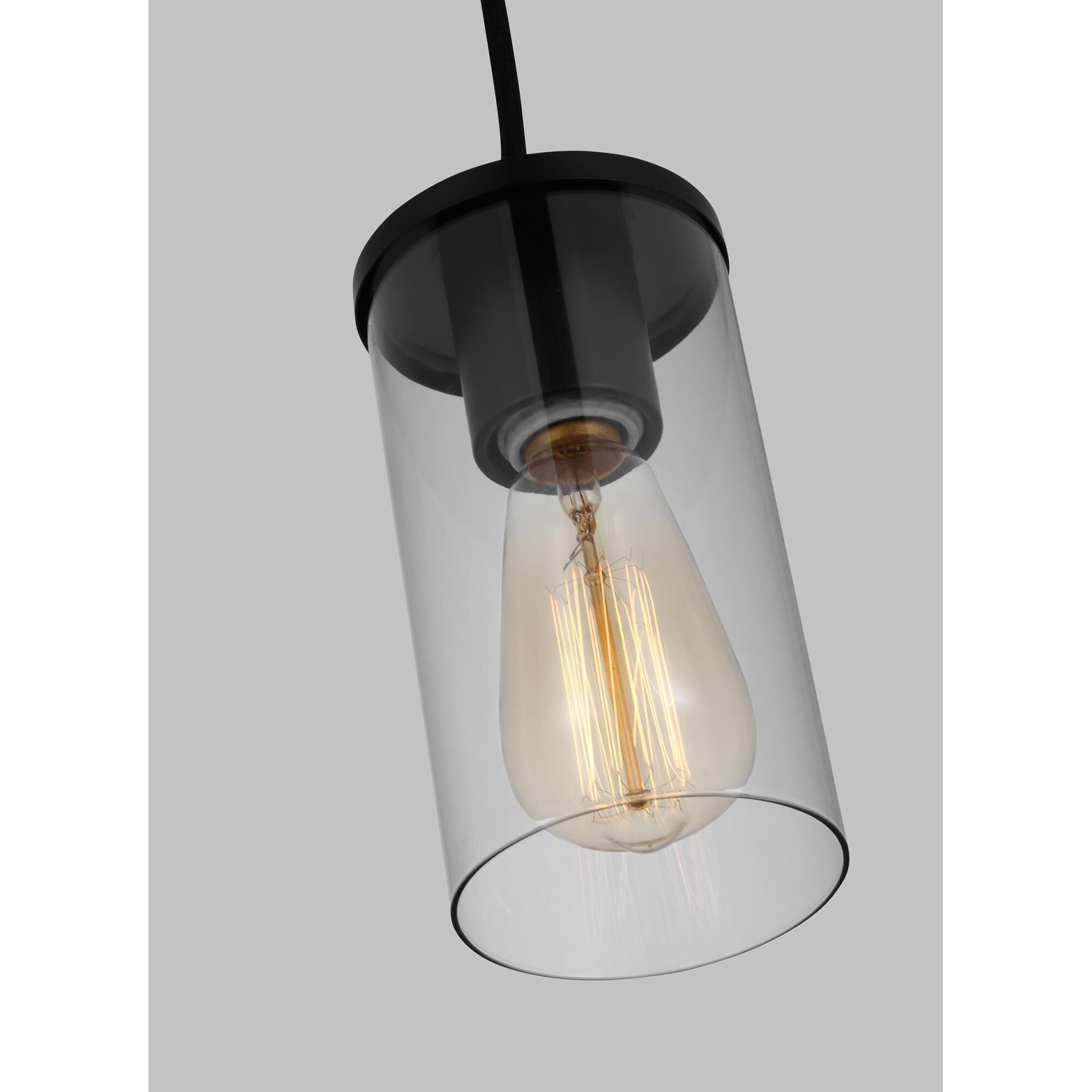 Shown in Midnight Black finish and Clear Glass shade