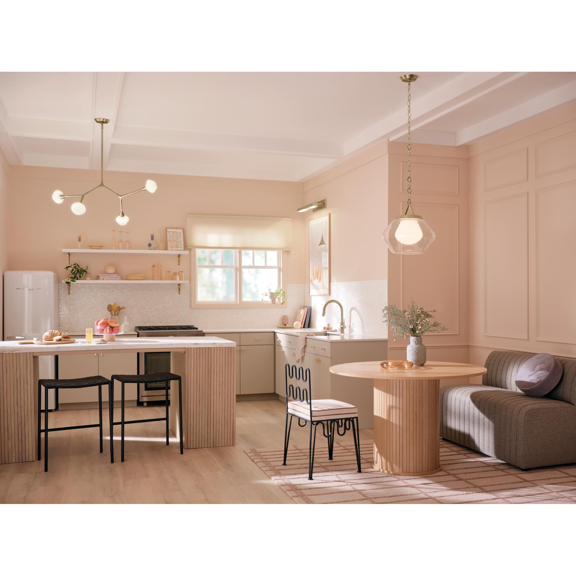 Shown in Champagne Bronze finish and Opal glass