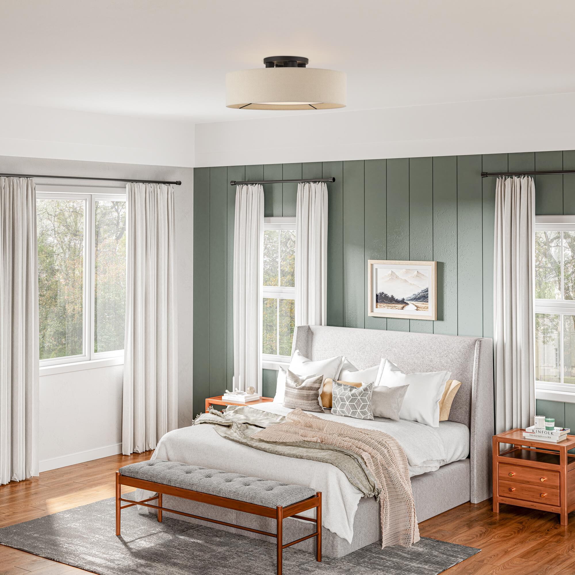 Shown in Bronze finish and Hand Crafted Parchment Color Hardback Fabric shade