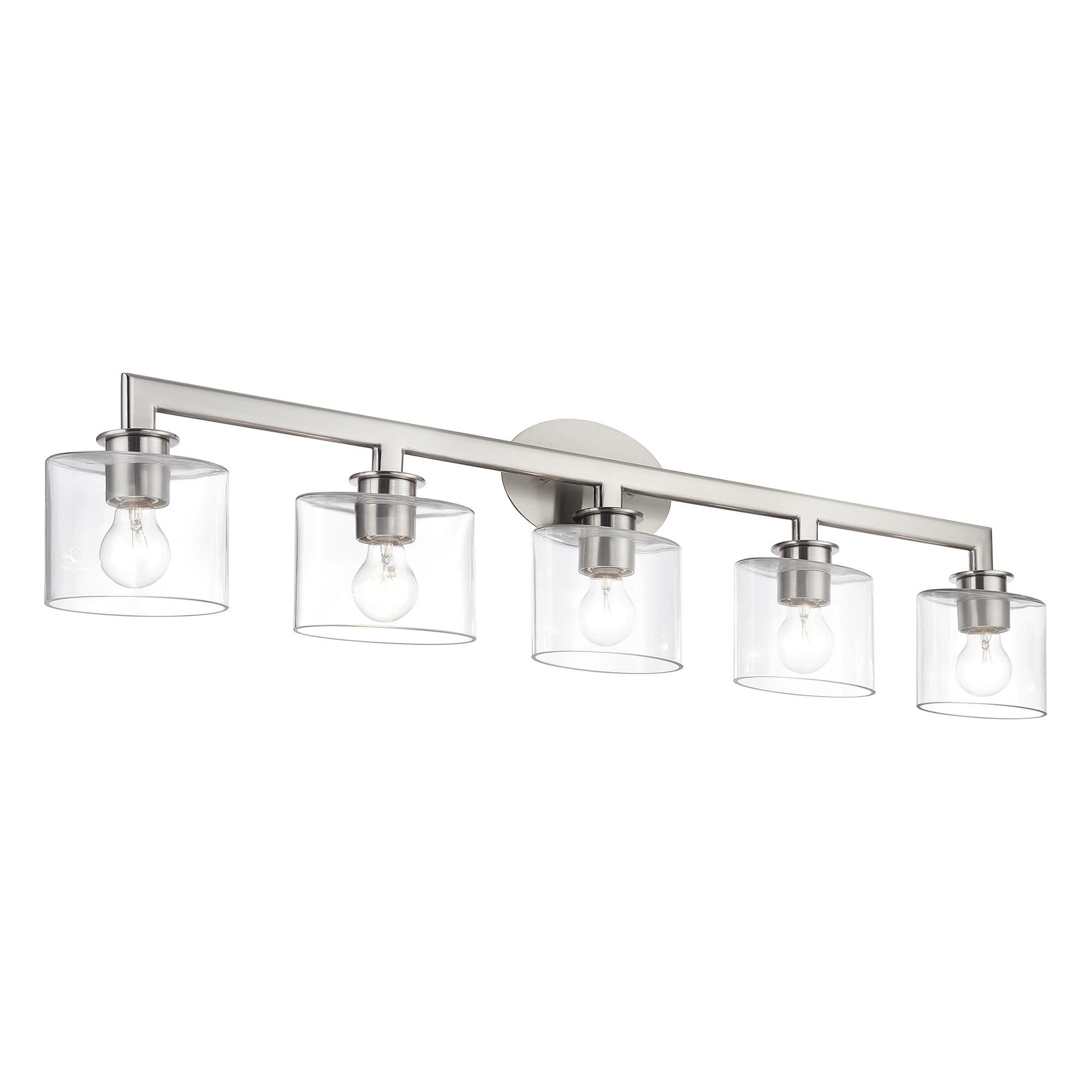 Shown in Brushed Nickel finish and Mouth Blown Clear glass
