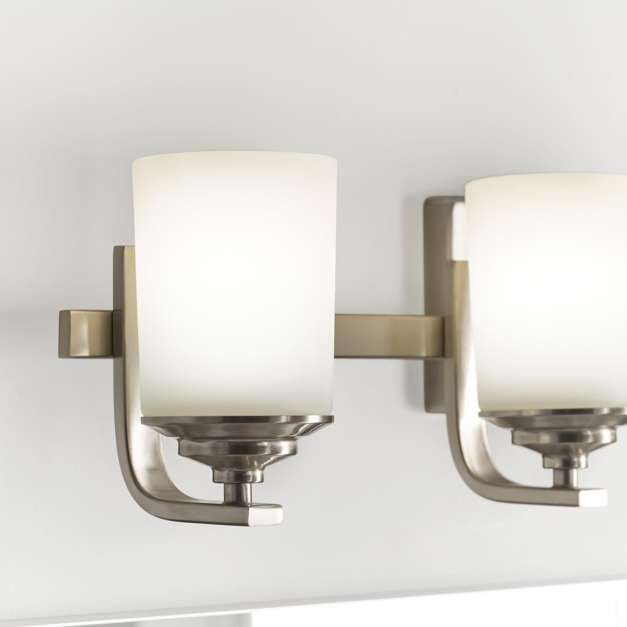 Shown in Brushed Nickel finish and Etched / White Inside glass