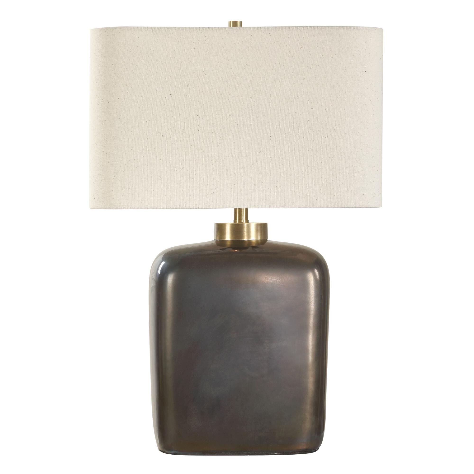 Shown in Bronze finish and Rectangle Fabric shade