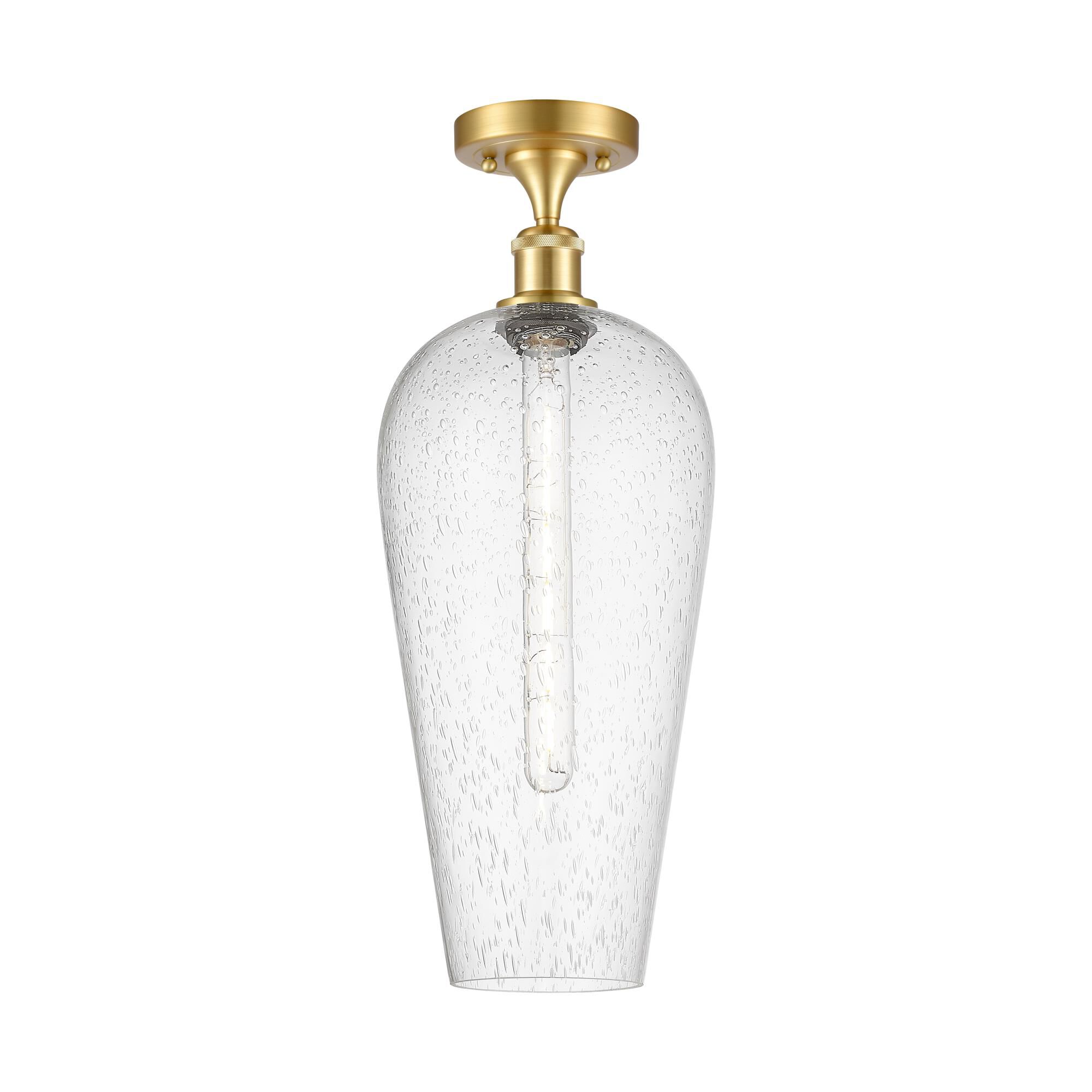 Shown in Satin Gold finish and Seedy glass