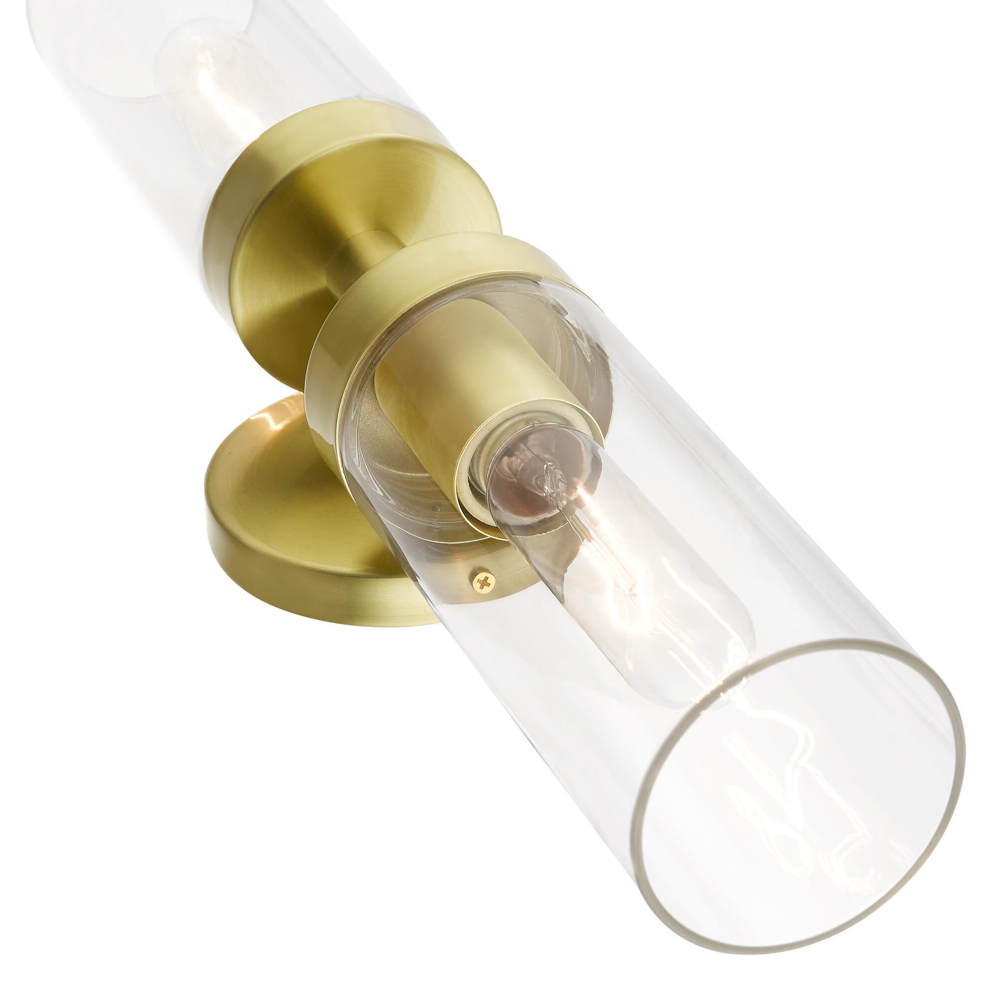 Shown in Satin Brass finish and Clear glass