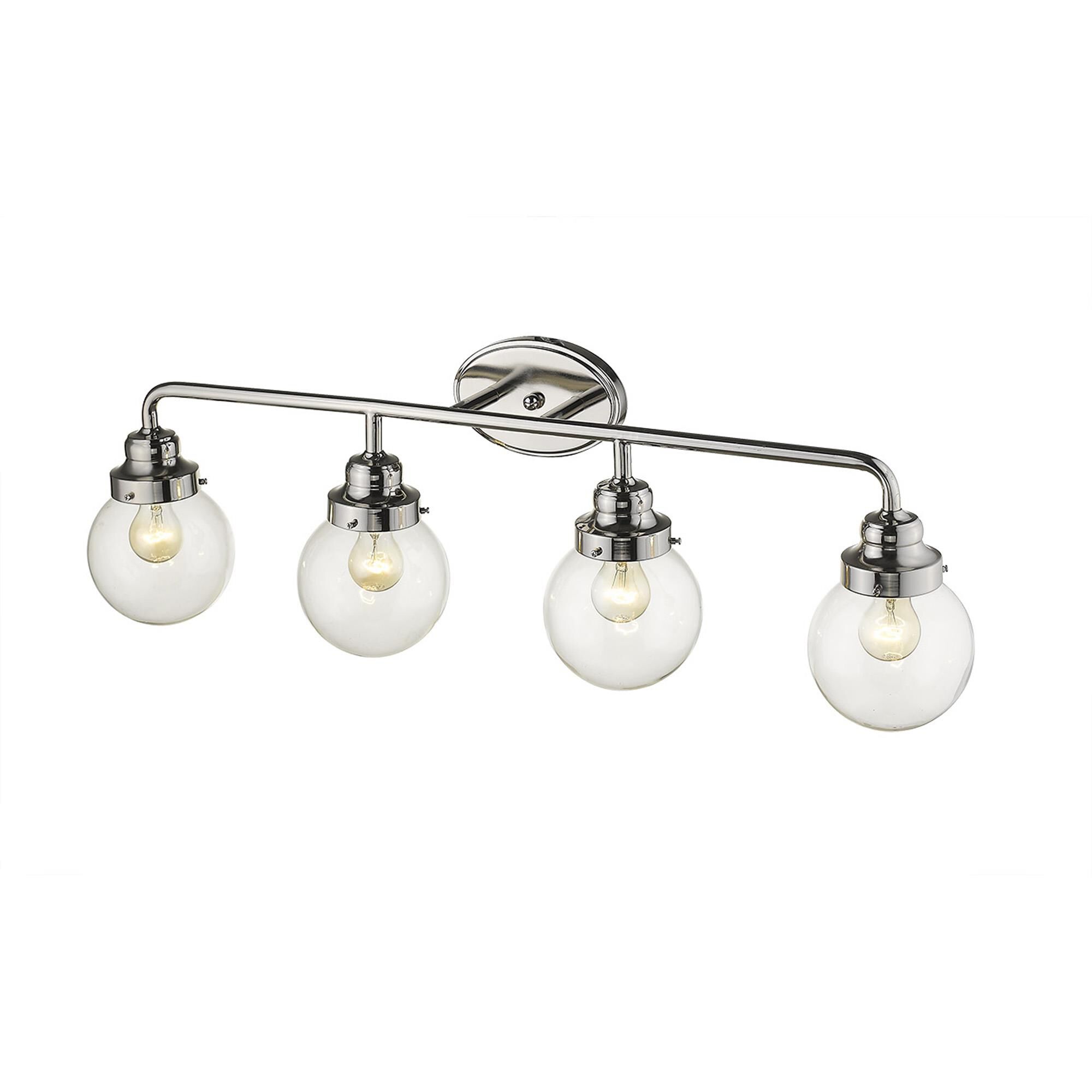 Shown in Polished Nickel finish and Clear glass and Clear, Glass Globes shade