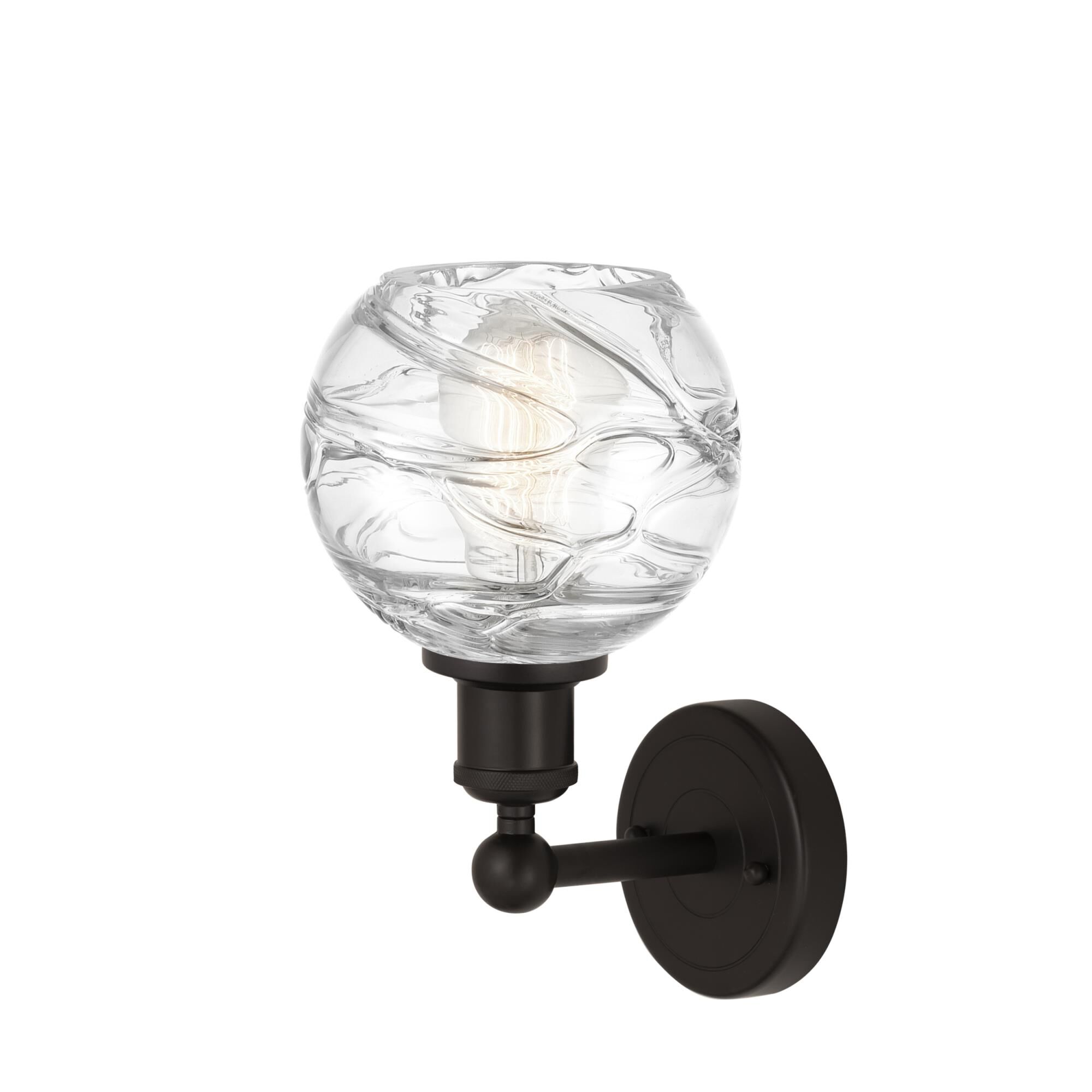 Shown in Oil Rubbed Bronze  finish and Clear Deco Swirl glass