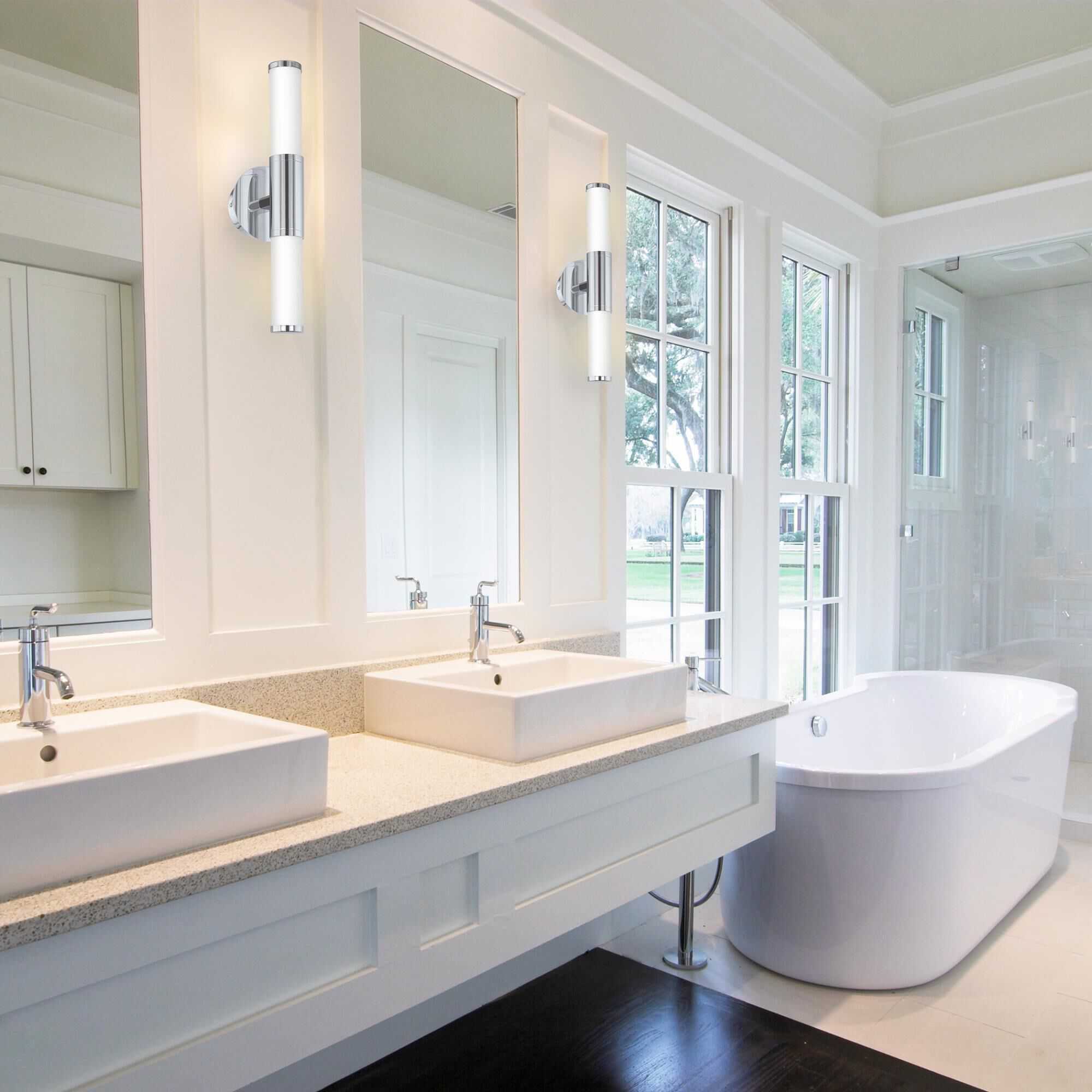 Shown in Chrome finish and Opal glass