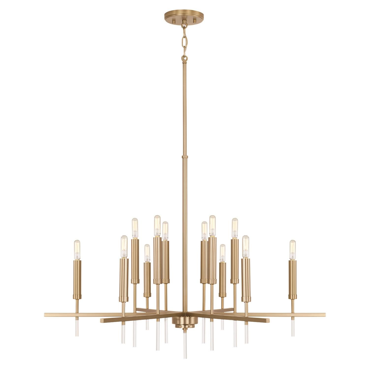Shown in Matte Brass finish and Clear Acrylic Finials glass