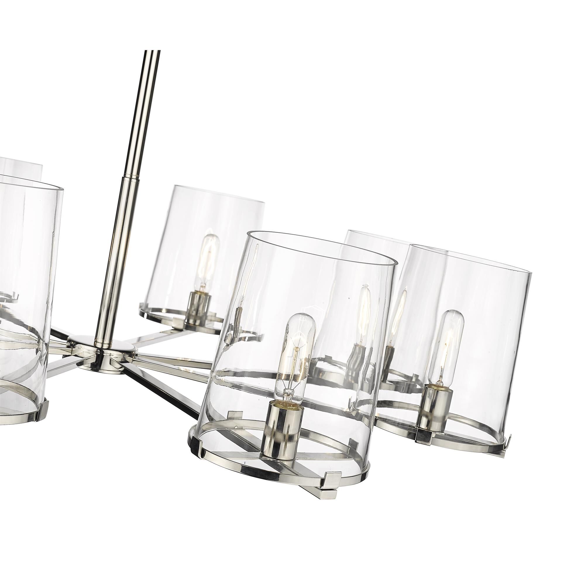 Shown in Polished Nickel finish and Glass shade