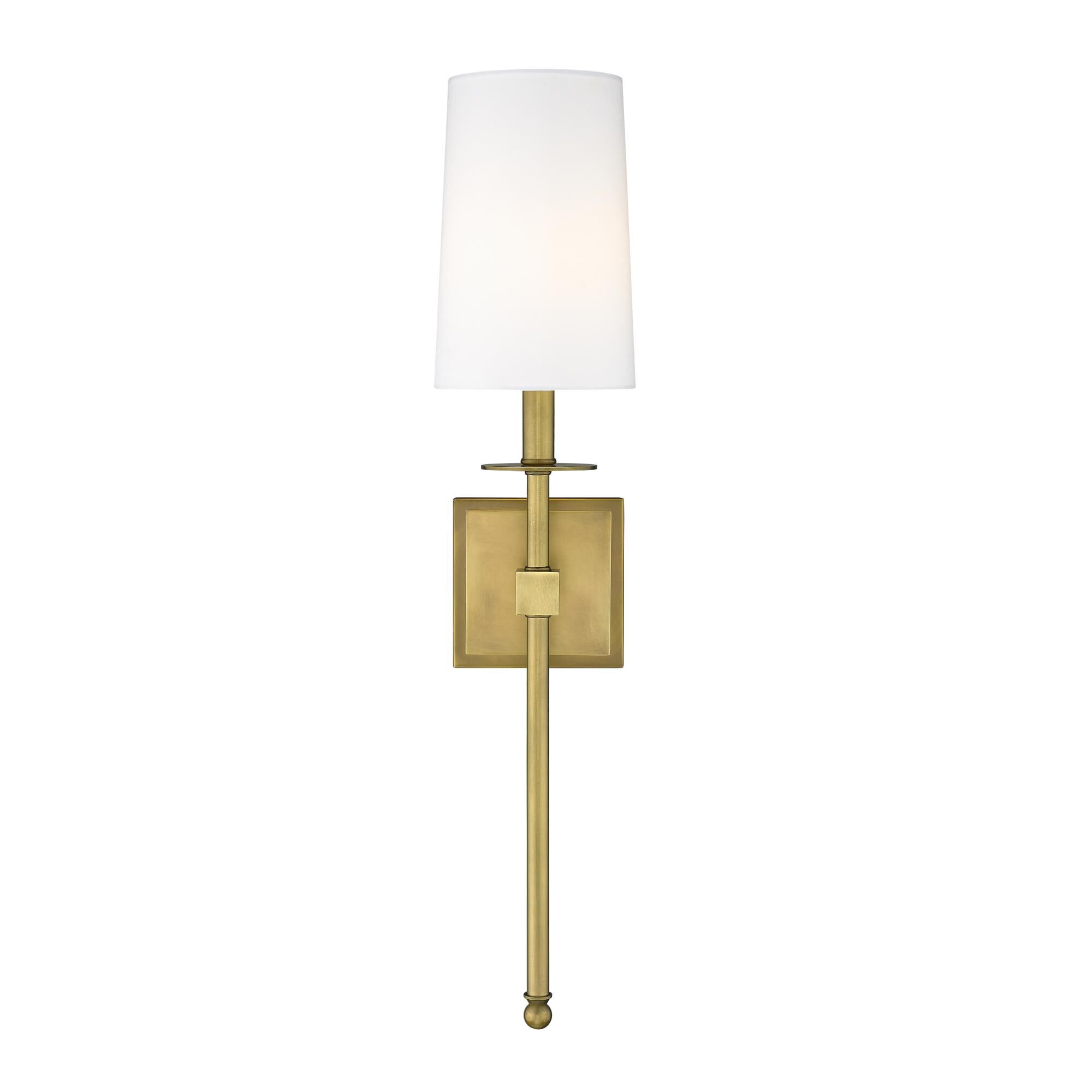 Shown in Rubbed Brass finish and Fabric glass and Fabric shade