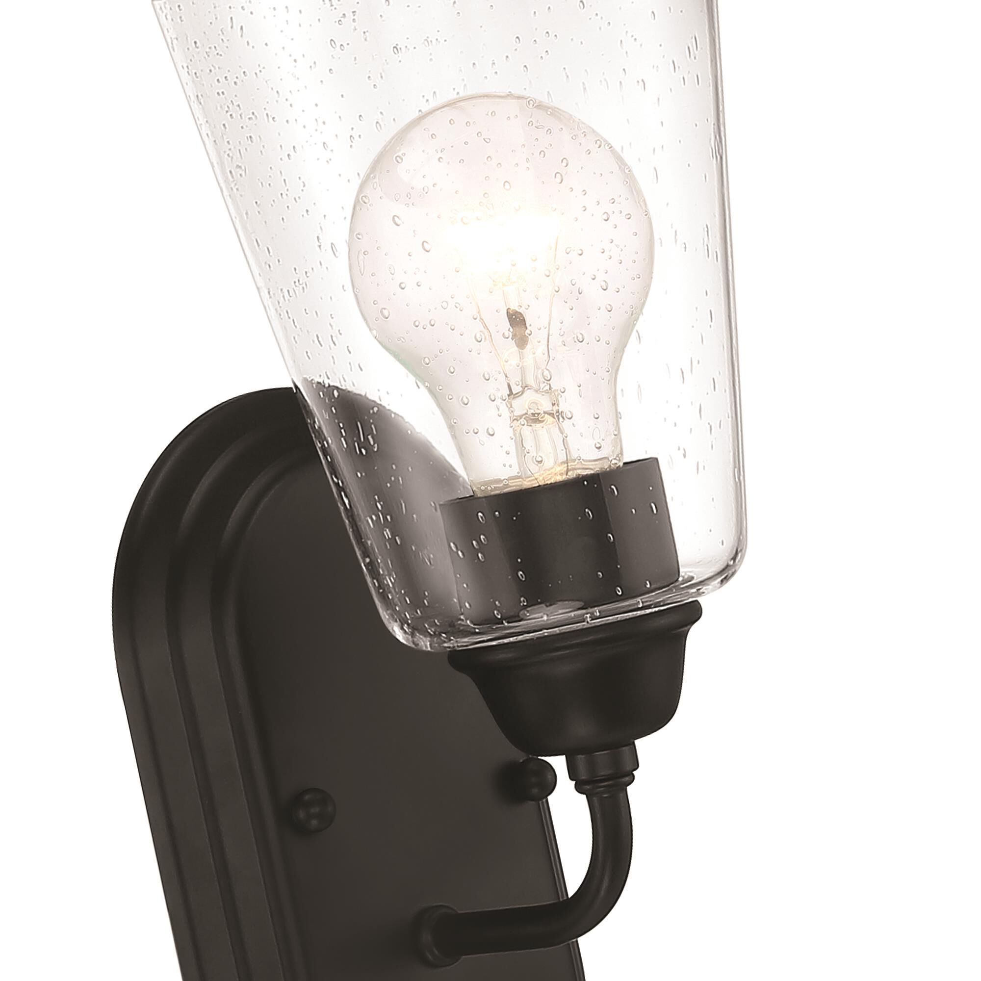 Shown in Matte Black finish and Clear Seedy glass