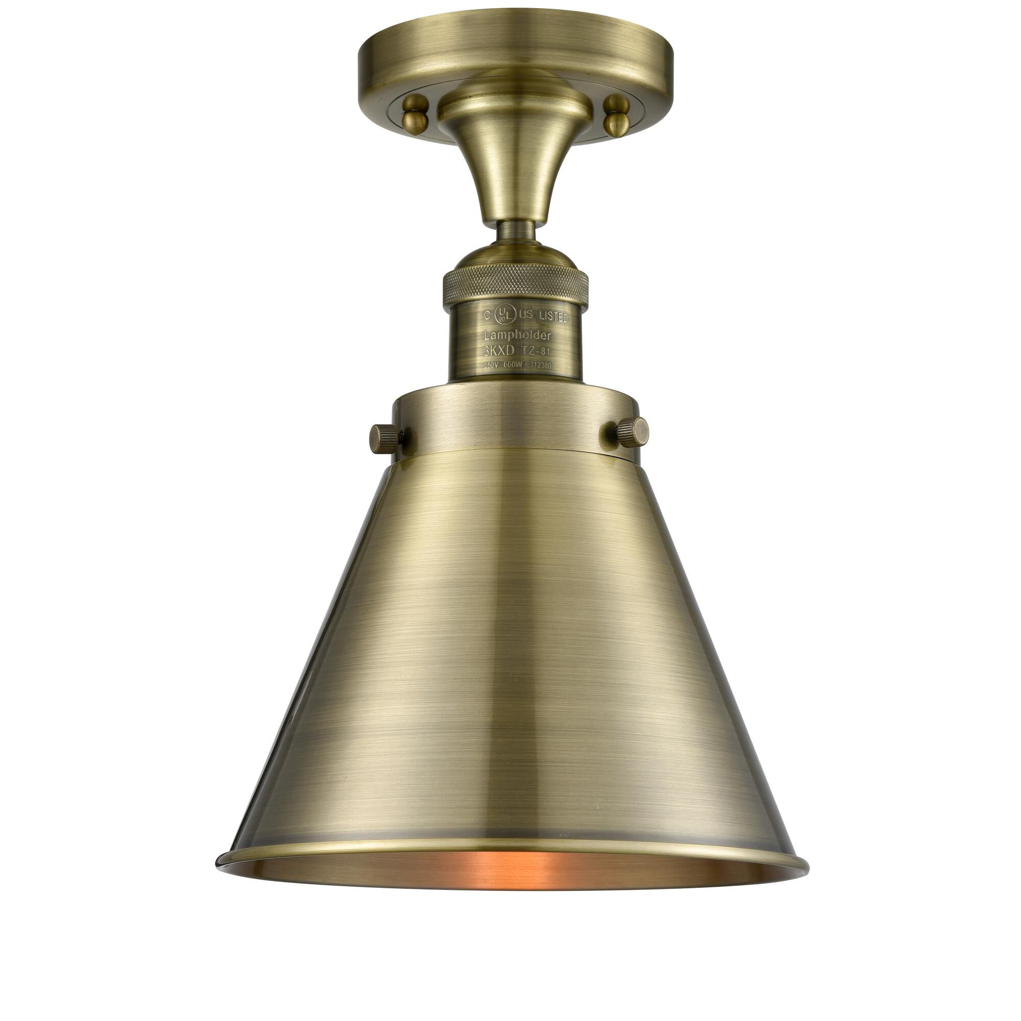 Shown in Antique Brass finish and Metal - Antique Brass - Cone shade