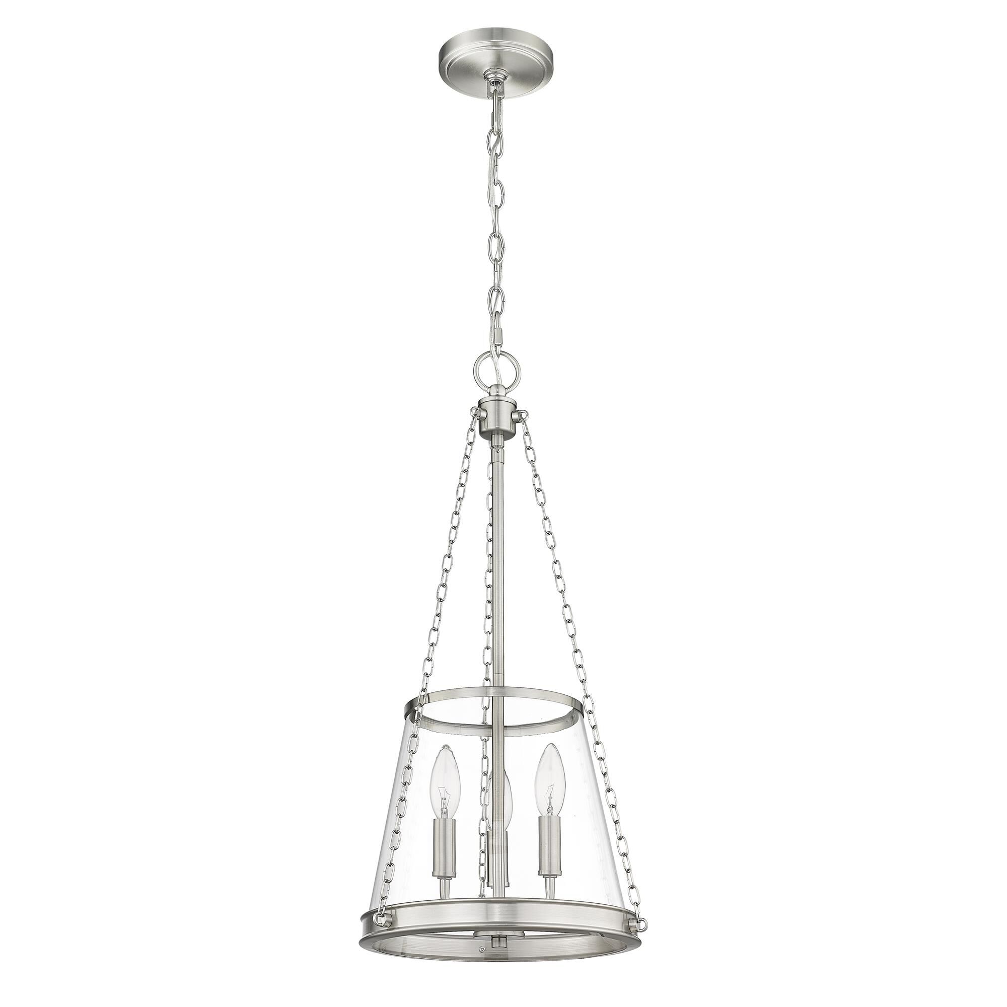 Shown in Brushed Nickel finish and Clear glass