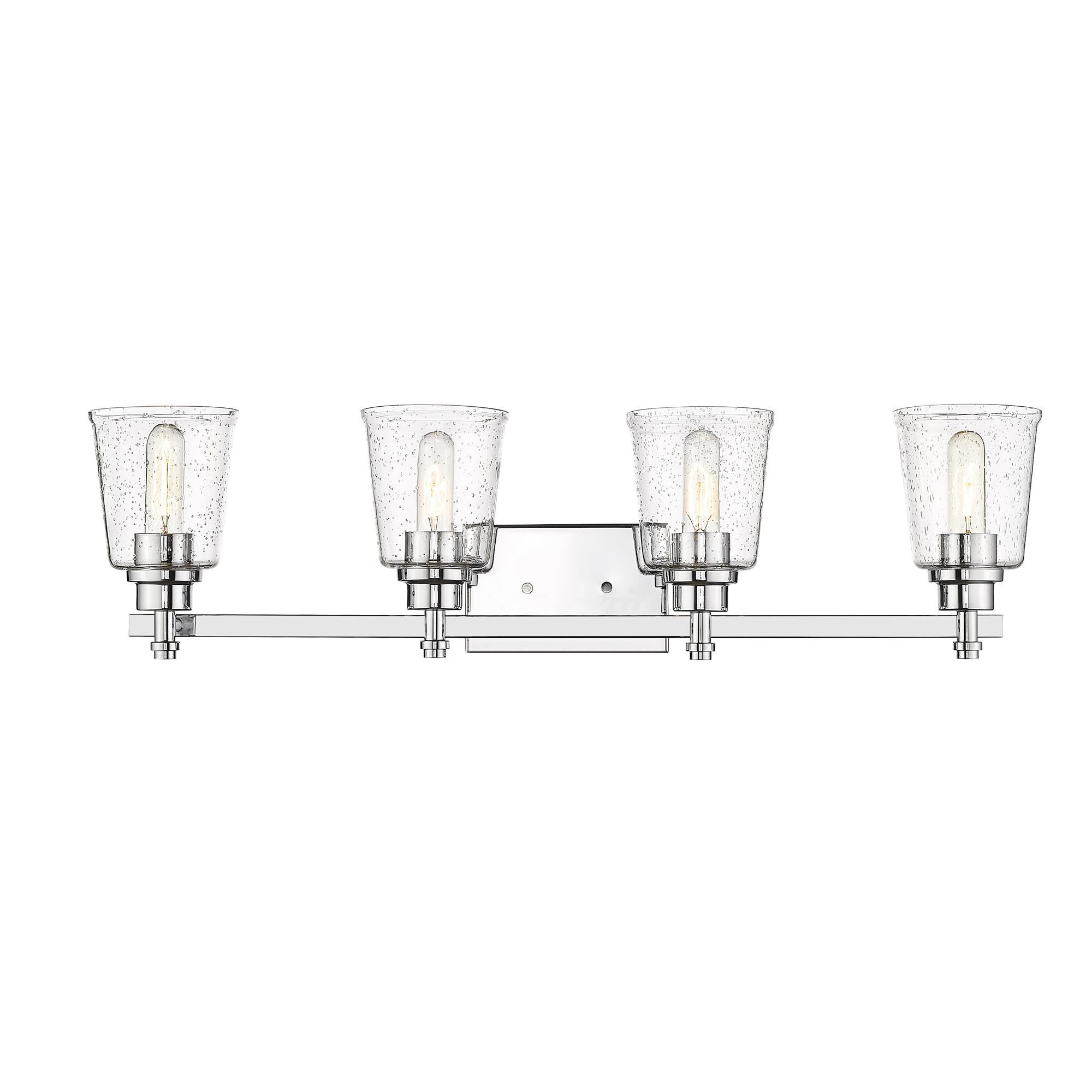 Shown in Chrome finish and Glass shade