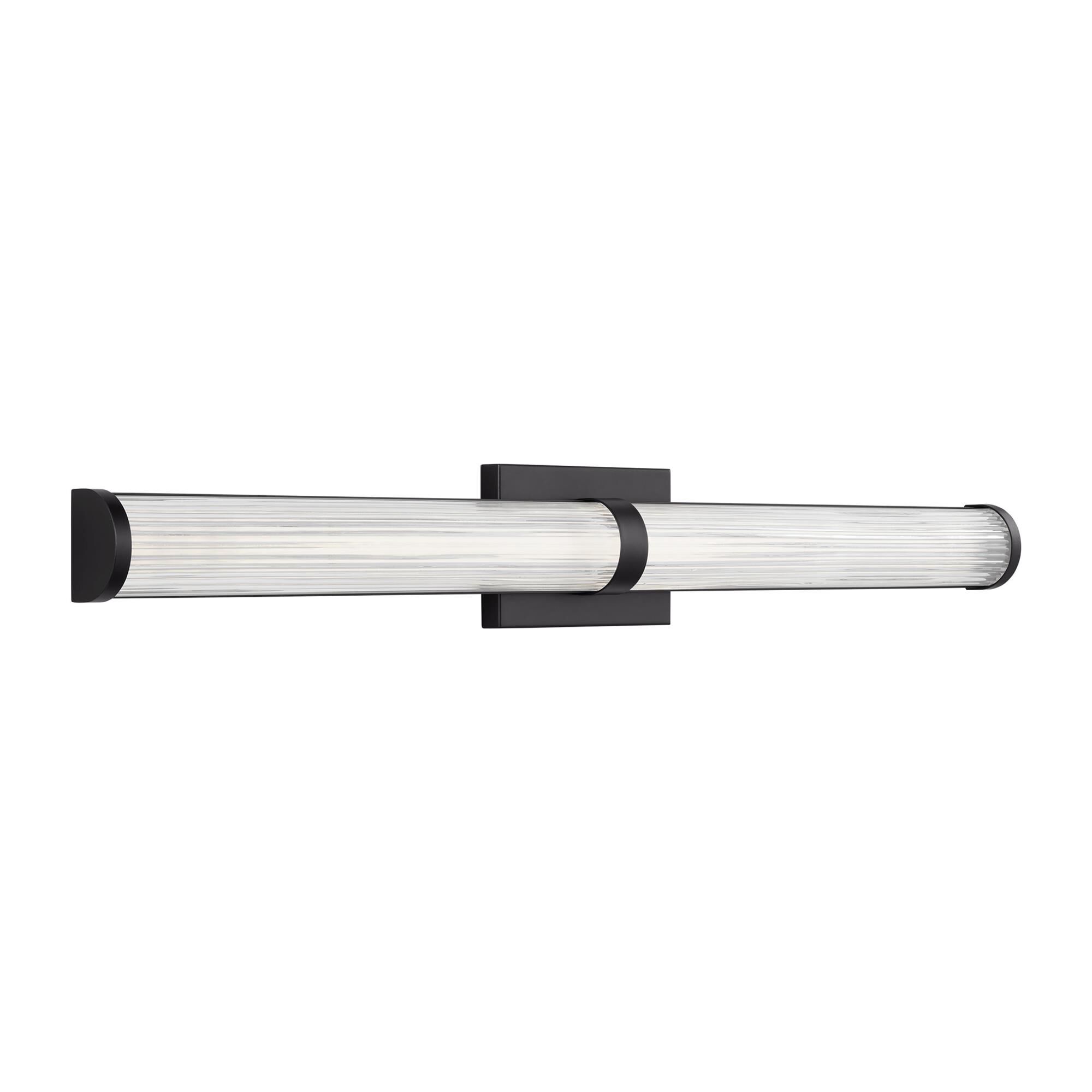 Shown in Midnight Black finish and Frosted glass and Frosted Acrylic Diffuser And Clear Fluted Glass shade