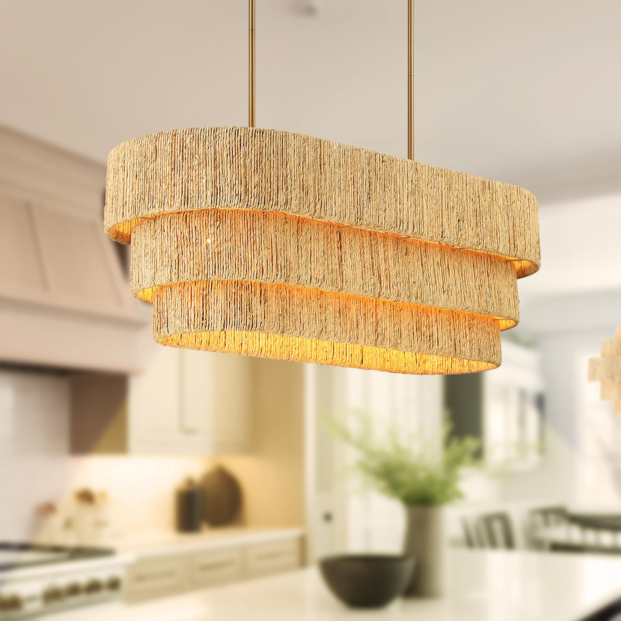 Shown in Signature Brass finish and Natural Abaca shade