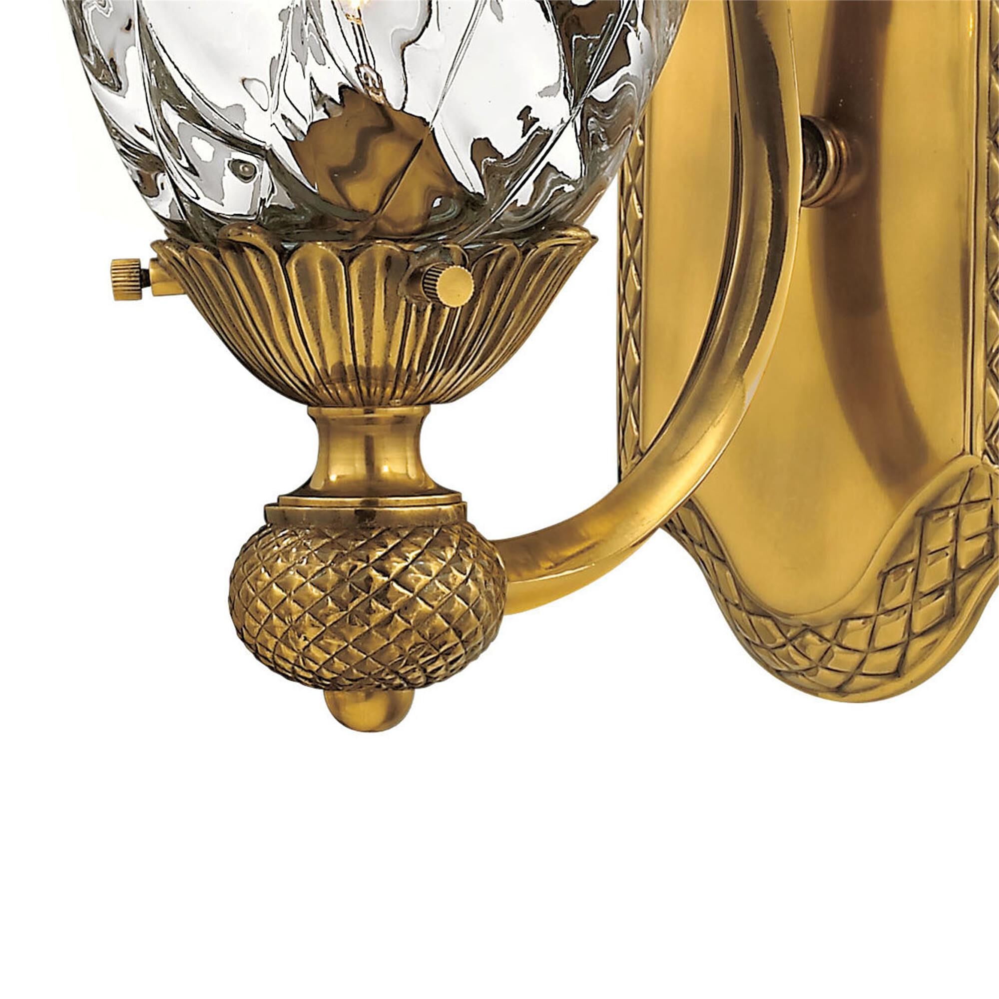 Shown in Burnished Brass finish and Clear Optic glass