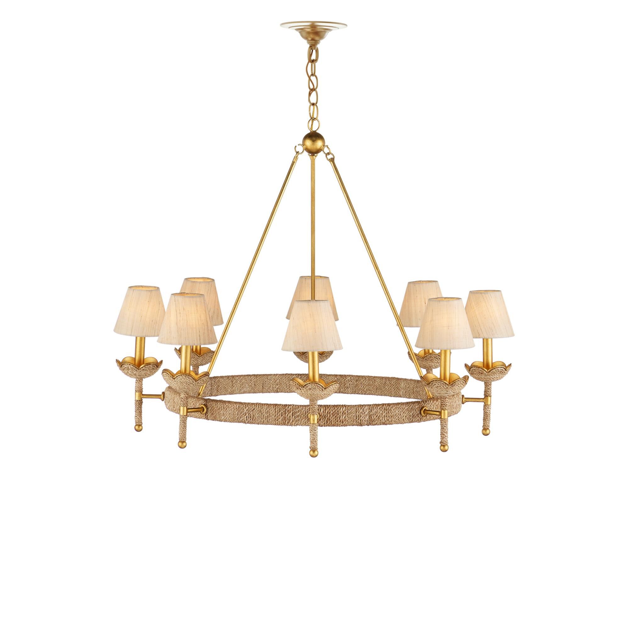 Shown in Natural, Contemporary Gold Leaf and Contemporary Gold finish and Natural Linen shade