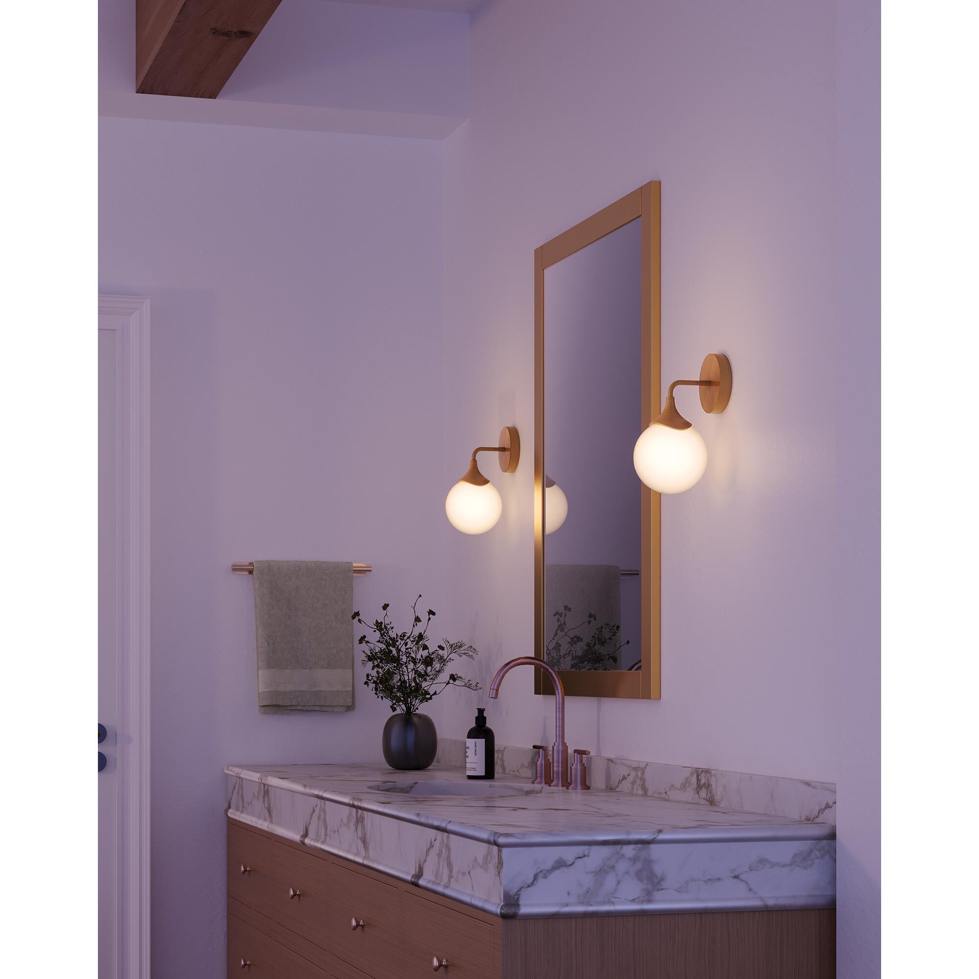 Shown in Aged Gold finish and Opal Matte glass