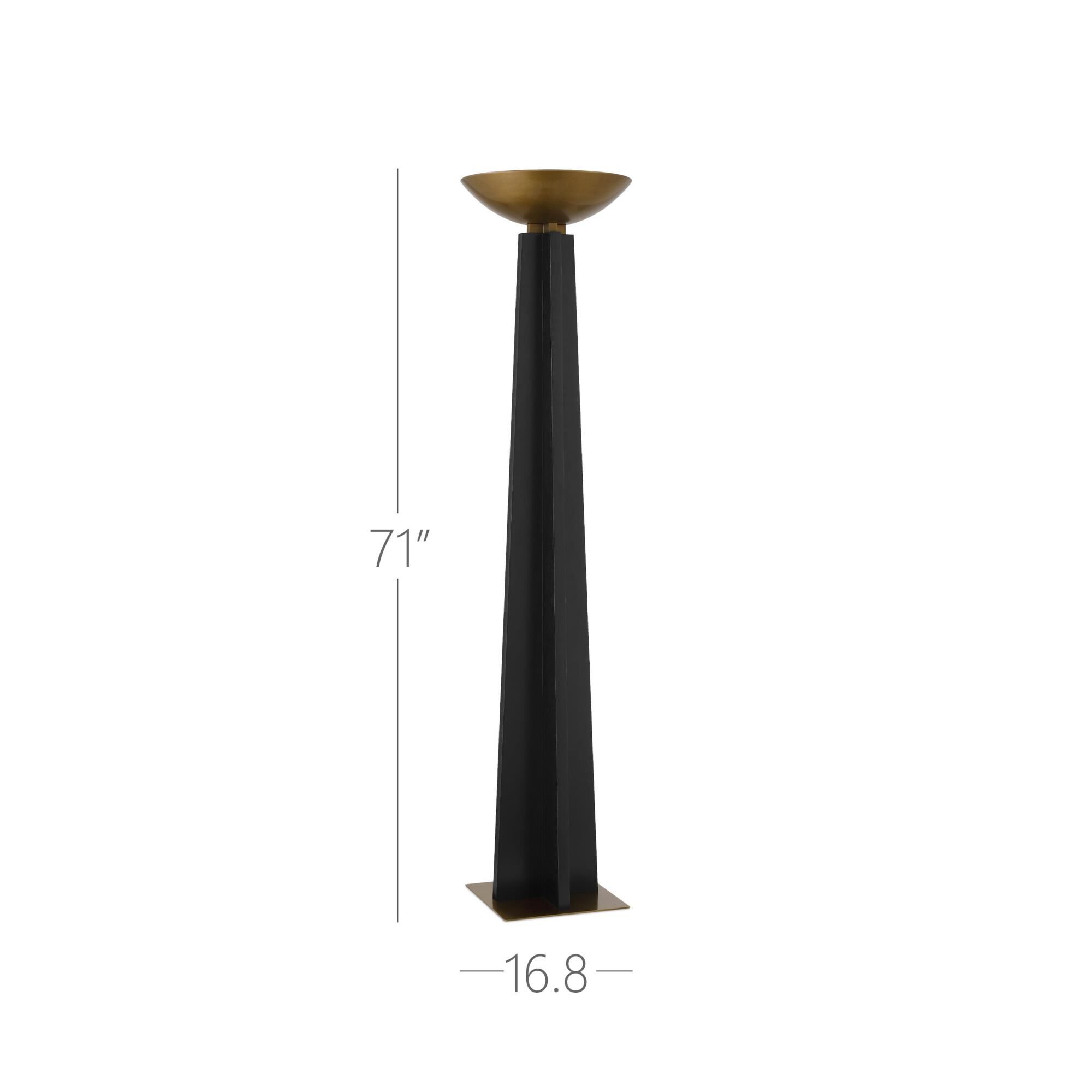 Shown in Black and Antique Brass finish and Antique Brass/Metal shade
