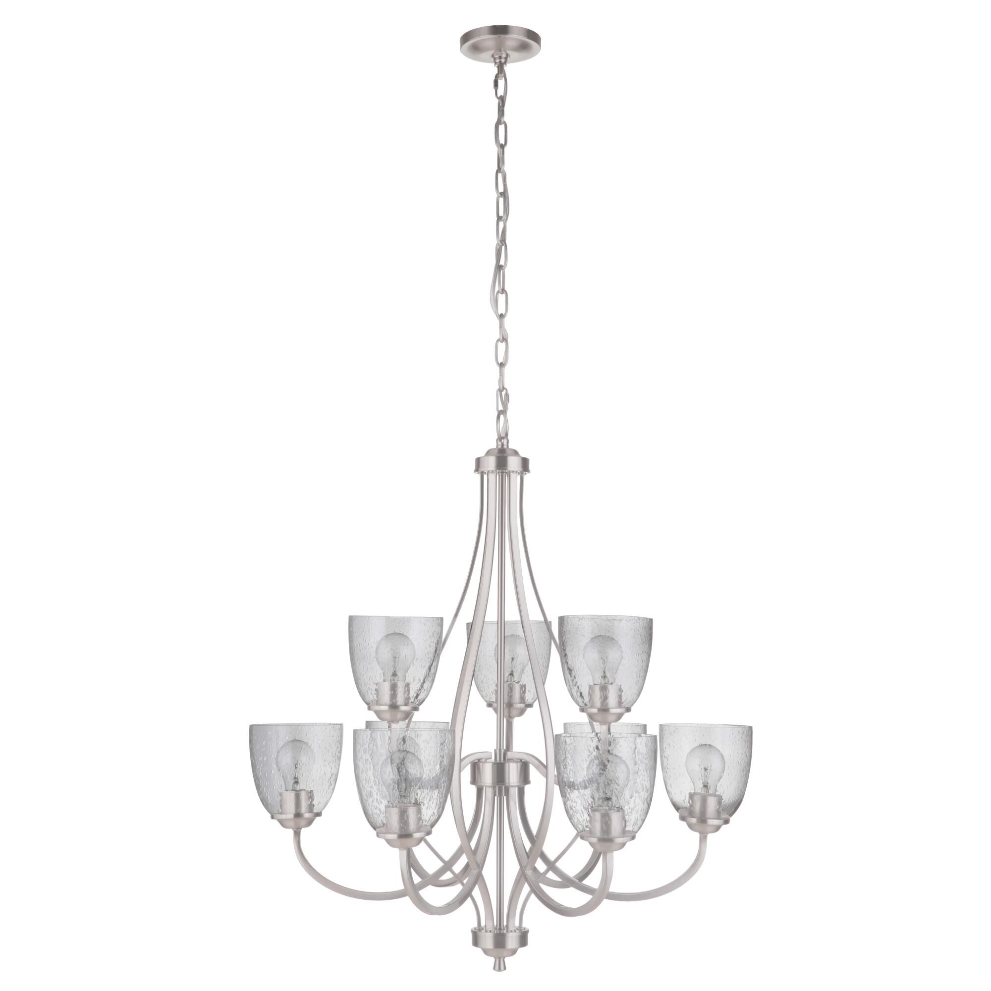 Shown in Brushed Polished Nickel finish and Clear Seeded glass and Glass shade