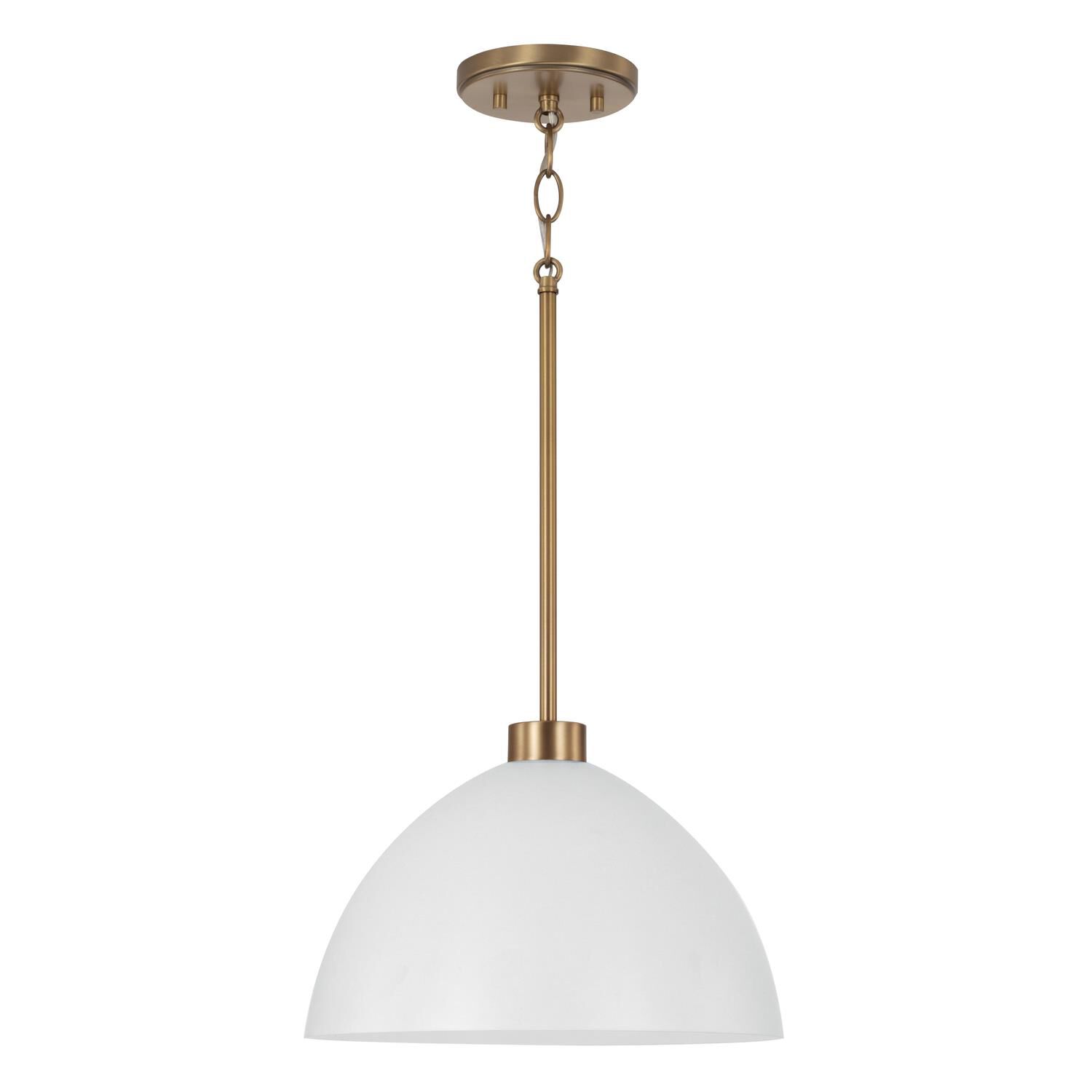 Shown in Aged Brass And White finish and Matte White Metal shade