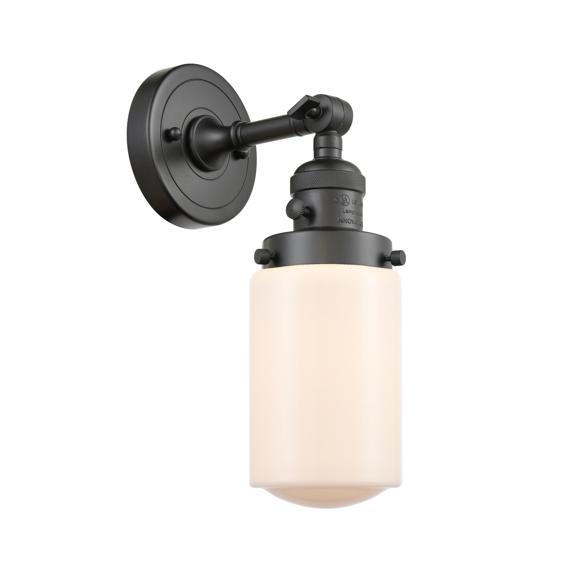 Shown in Oil Rubbed Bronze finish and Frosted Matte White Cased Dover glass and Bulb Tint - Amber accent