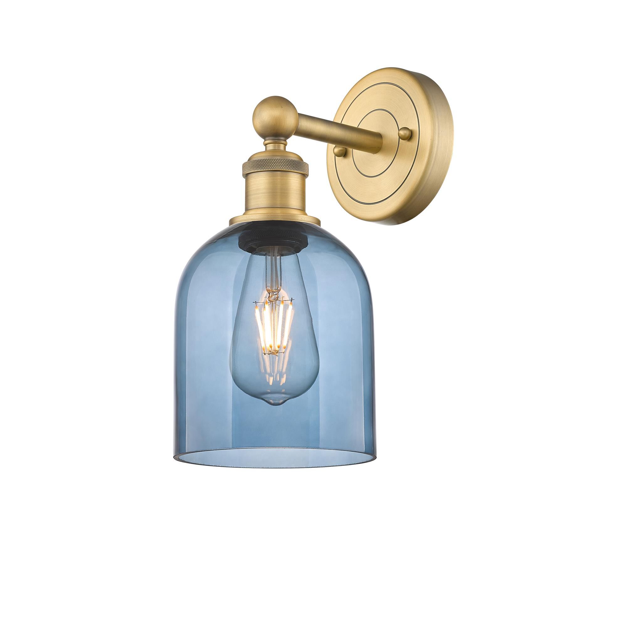 Shown in Brushed Brass finish and Princess Blue glass
