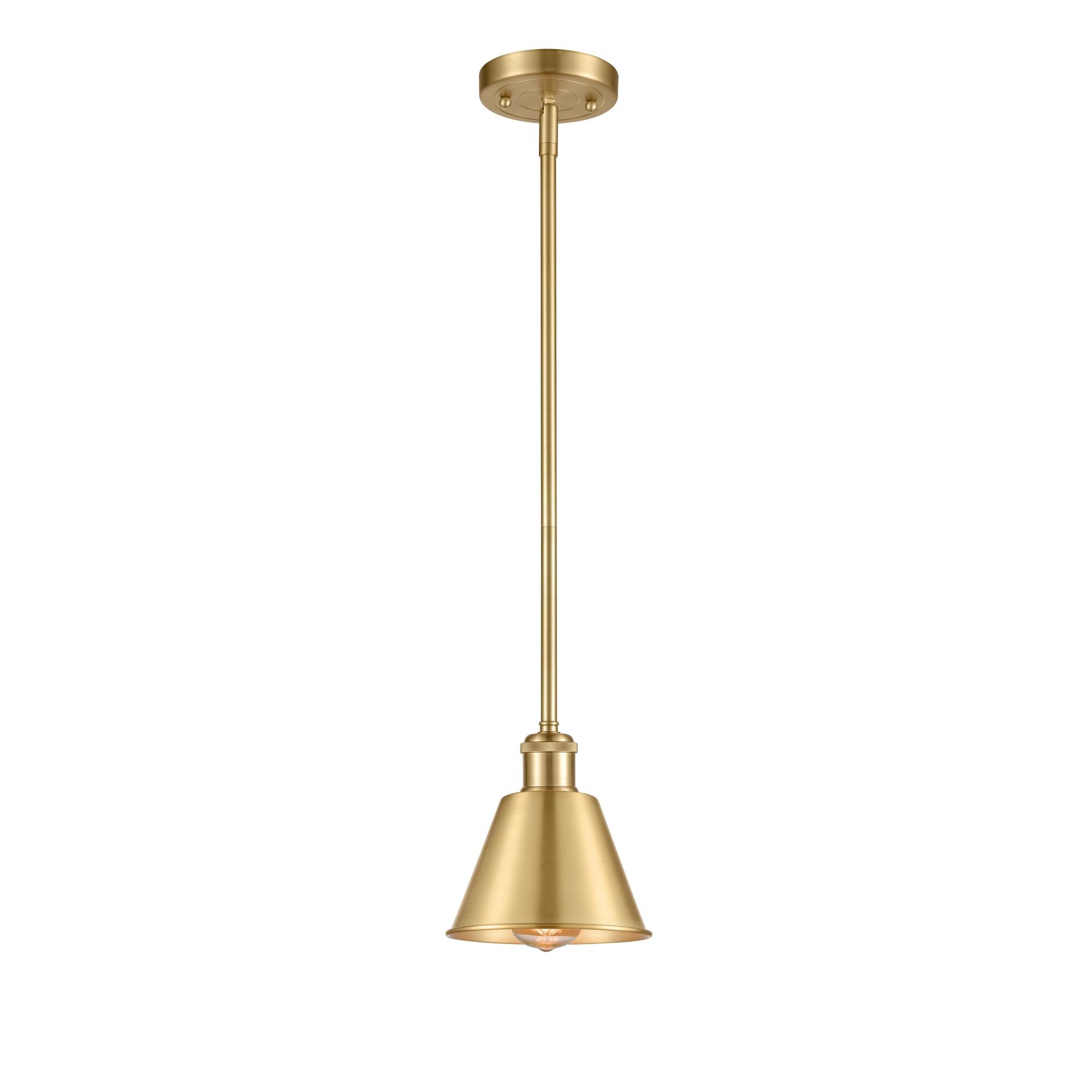 Shown in Satin Gold finish and Satin Gold glass and Satin Gold Smithfield shade and Polished Chrome accent
