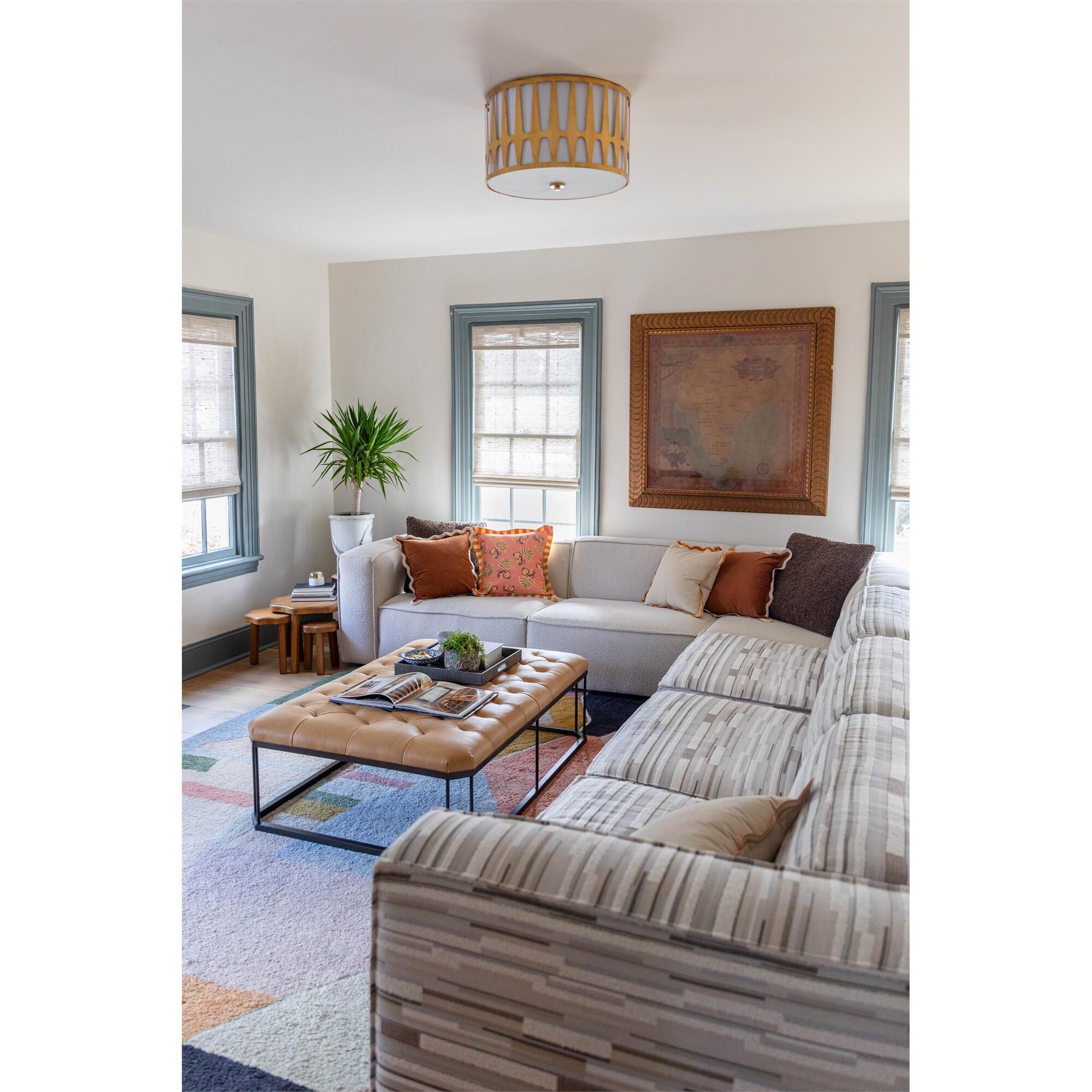 Shown in Antique Gold finish and Fabric shade