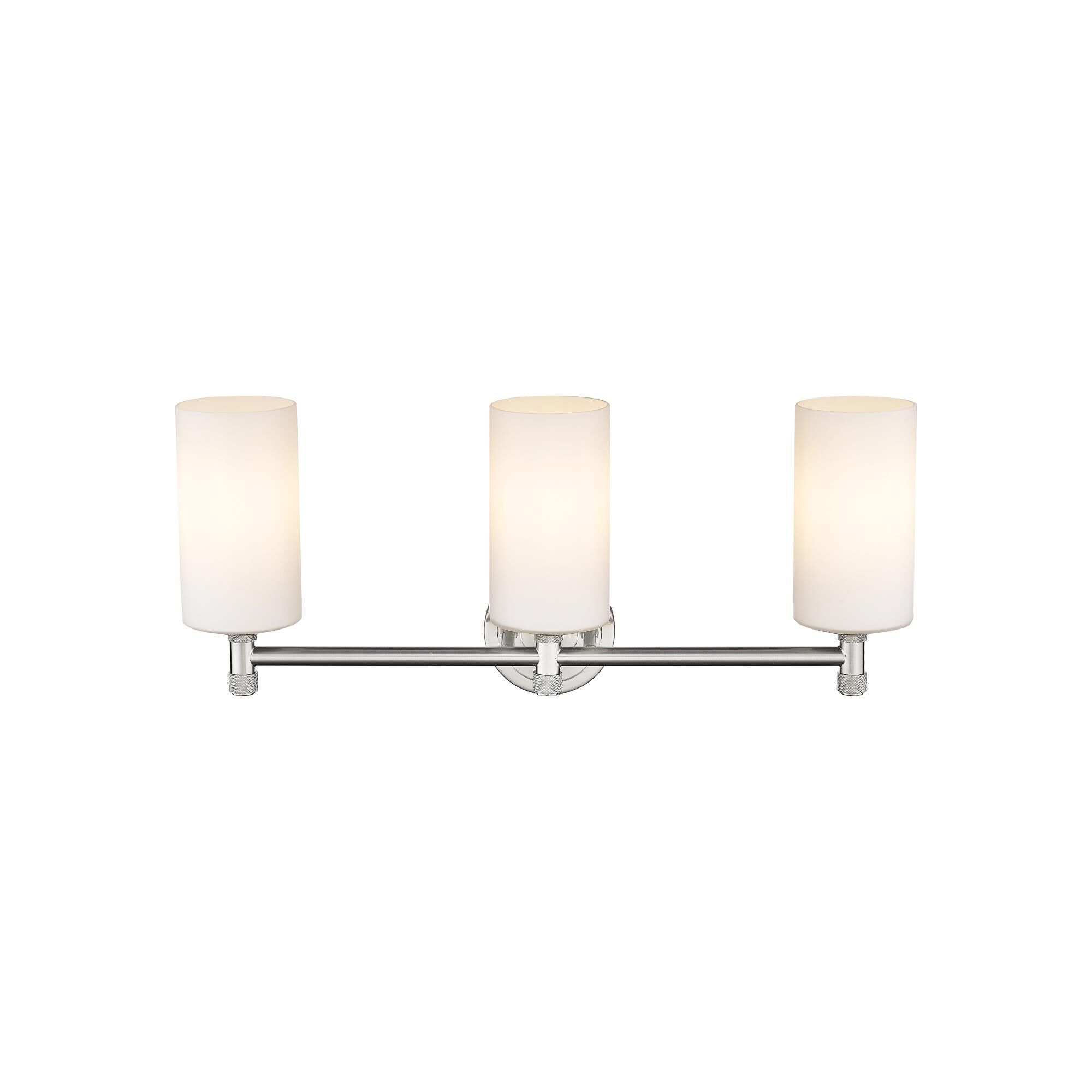 Shown in Satin Nickel finish and Matte White glass