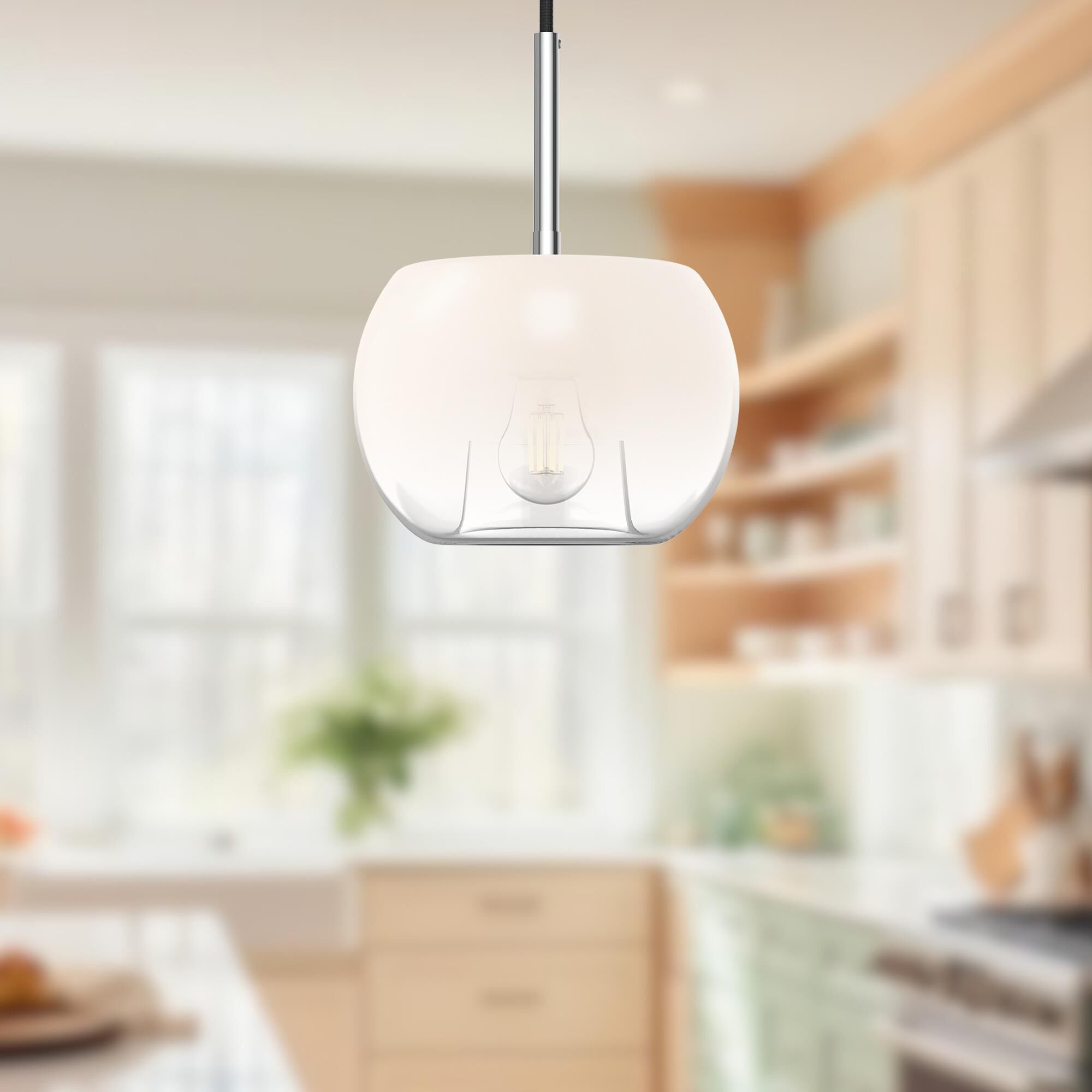 Shown in Chrome finish and Opal glass
