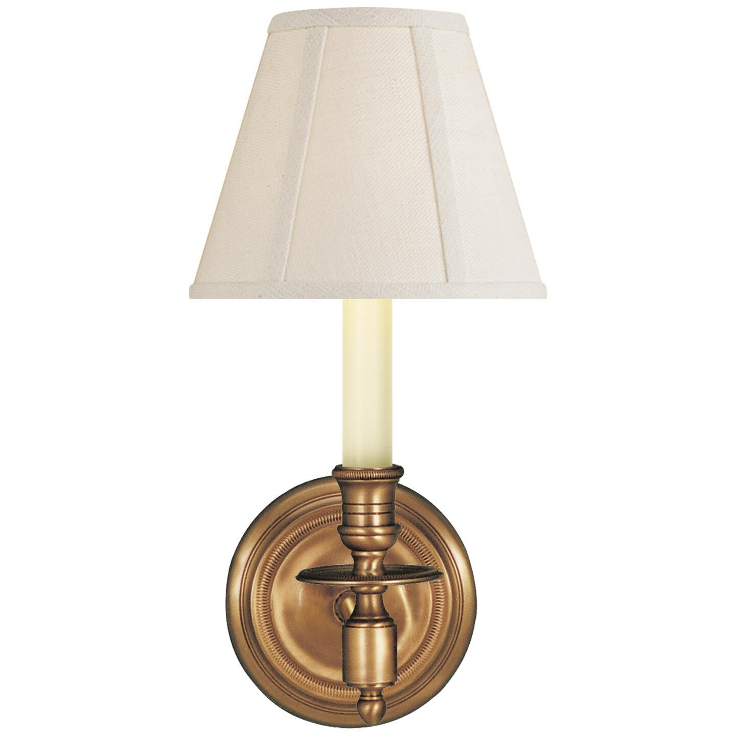 Shown in Hand-Rubbed Antique Brass finish and Linen shade