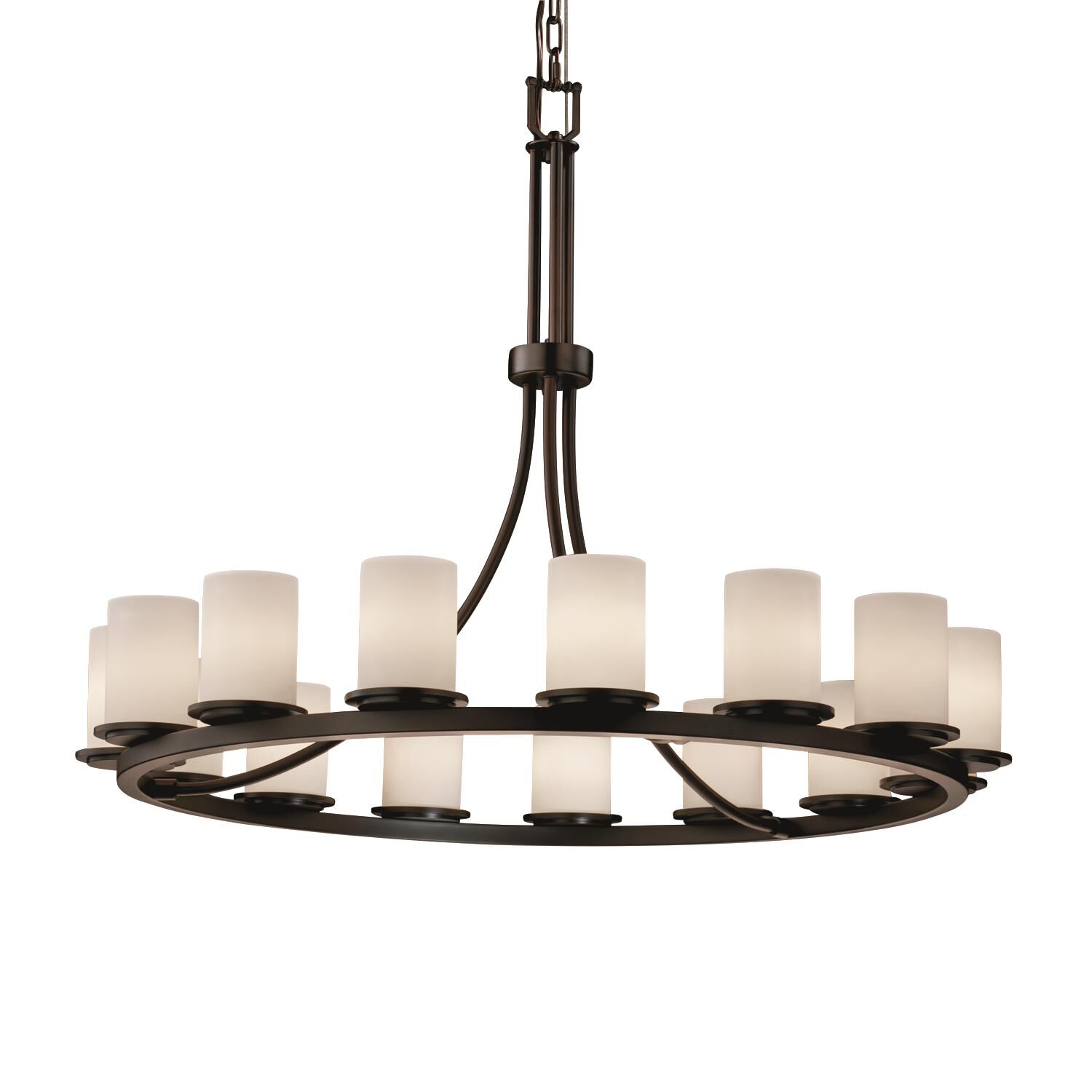 Shown in Dark Bronze finish and Artisan glass and Opal shade and Cylinder with Flat Rim accent