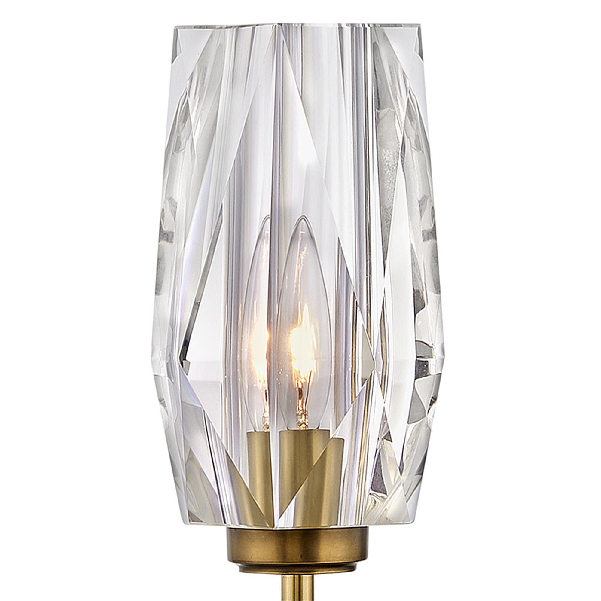 Shown in Heritage Brass finish and Faceted Clear Crystal glass