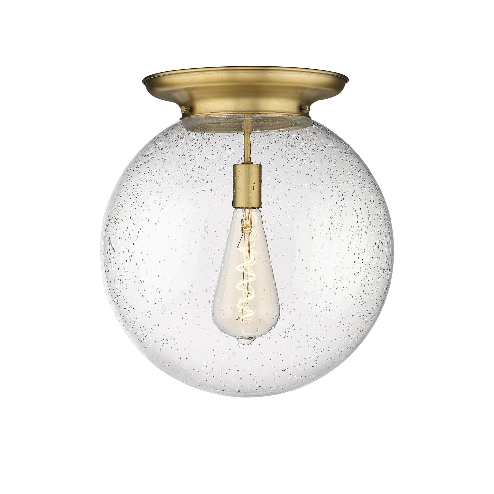 Shown in Brushed Brass finish and Seedy glass