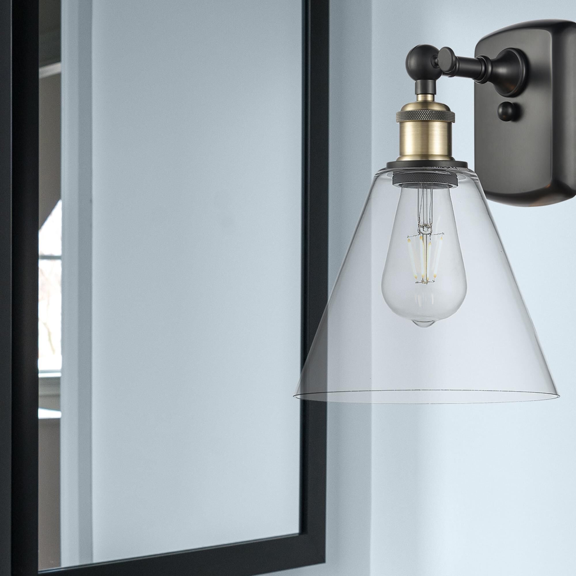 Shown in Black Antique Brass finish and Clear Ballston Cone glass and No Shade shade