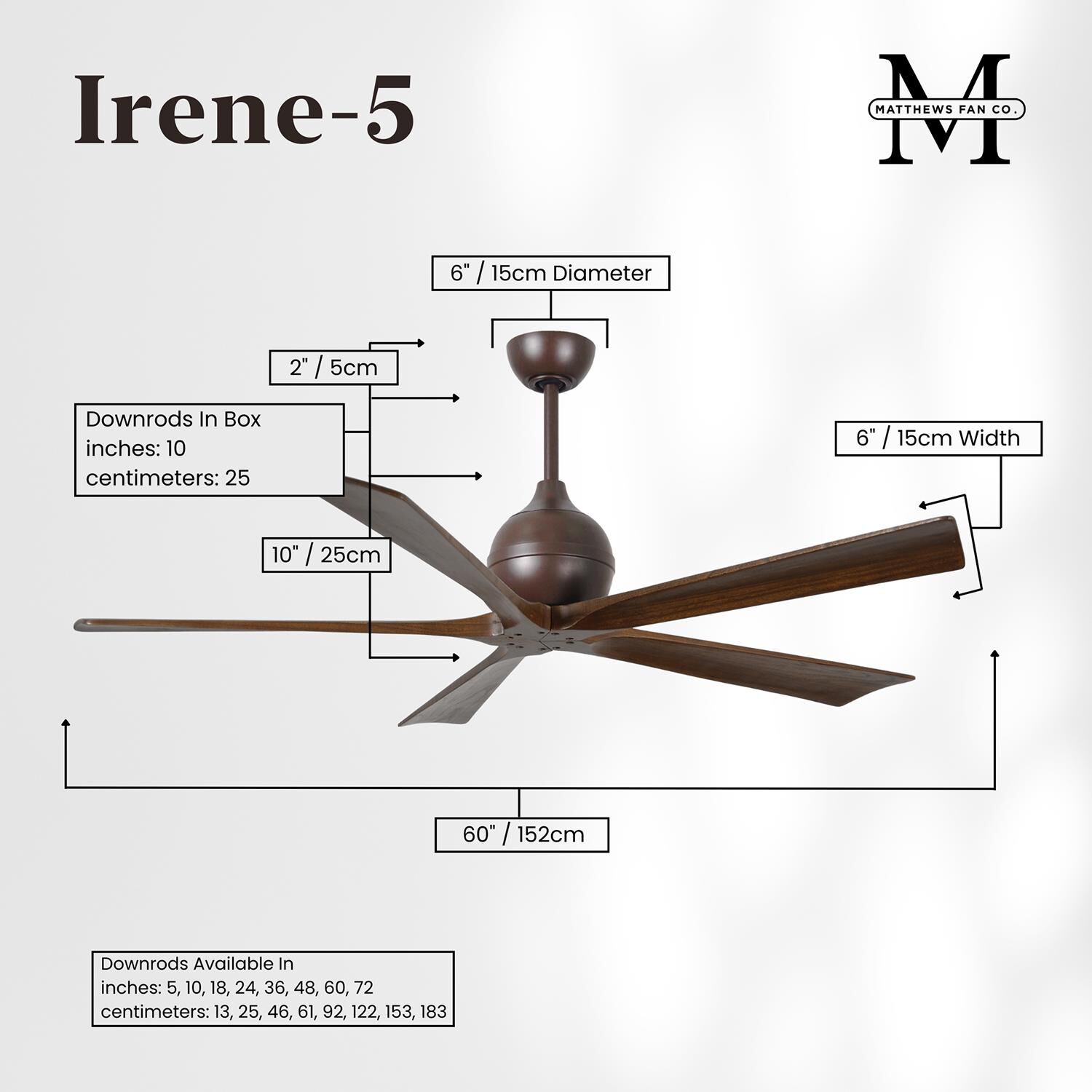 Irene 60 Inch 5 Blade Ceiling Fan by Matthews Fan Company