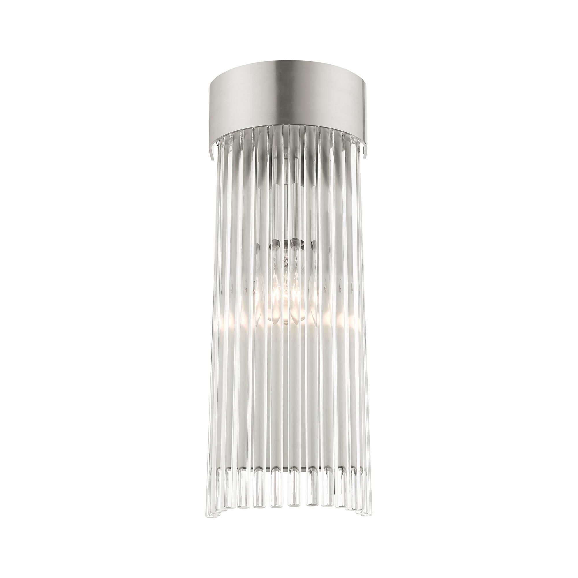 Shown in Brushed Nickel finish and Brushed Nickel Drum Shade With Clear Crystal Rods glass and Brushed Nickel Drum  With Clear Crystal Rods shade