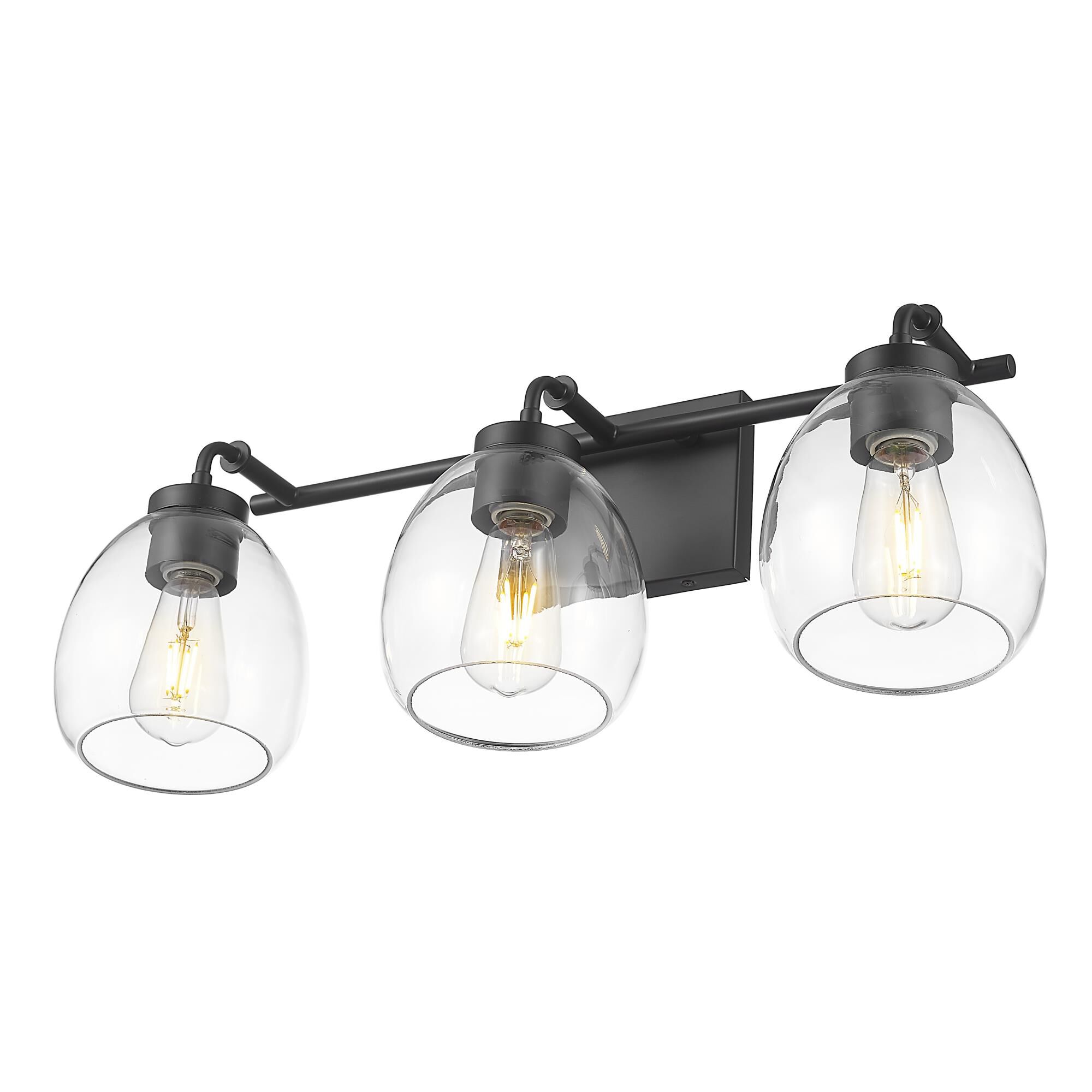 Shown in Matte Black finish and Clear Glass Globes shade