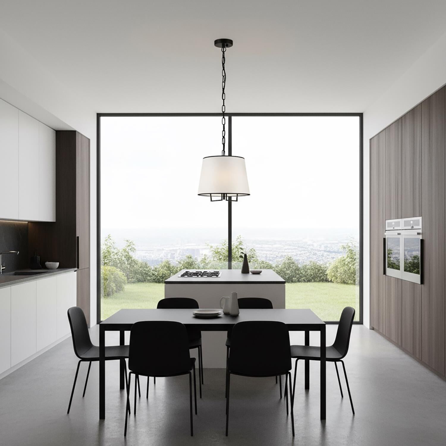 Shown in Black finish and White Linen shade