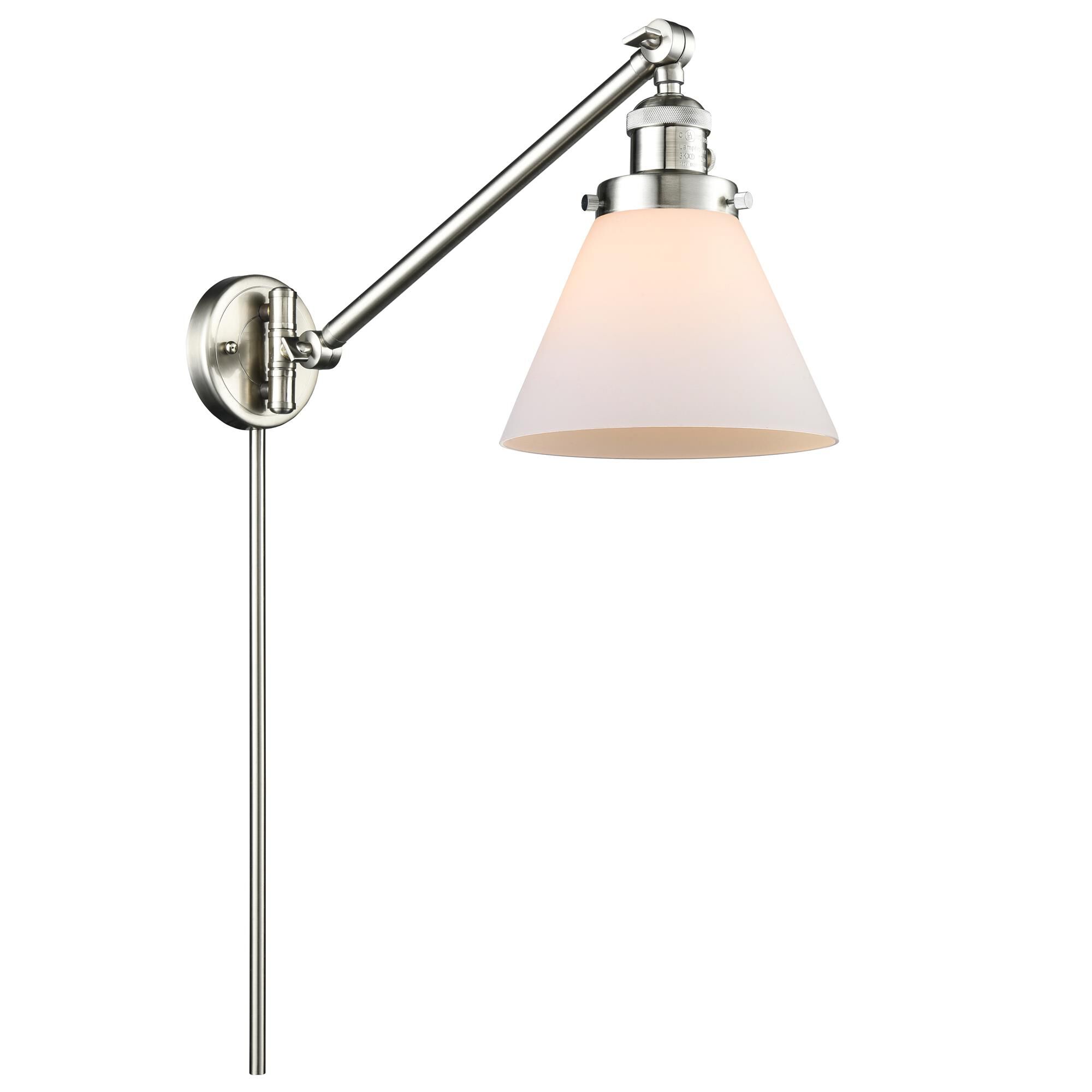 Shown in Brushed Satin Nickel finish and Matte White Cased glass